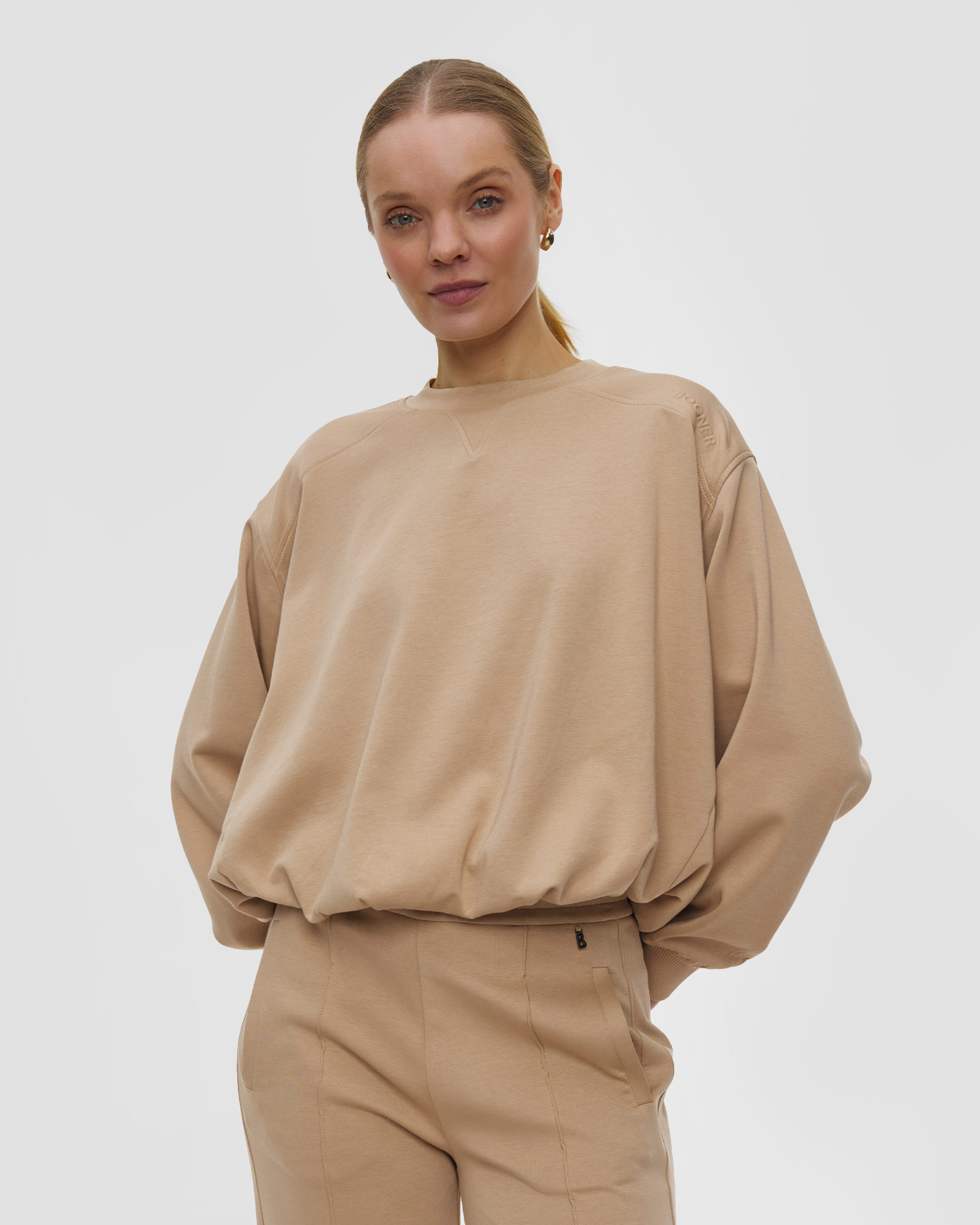 Bluza z modalem damska BOGNER Chloe, Kolor/Wzór: Beżowy