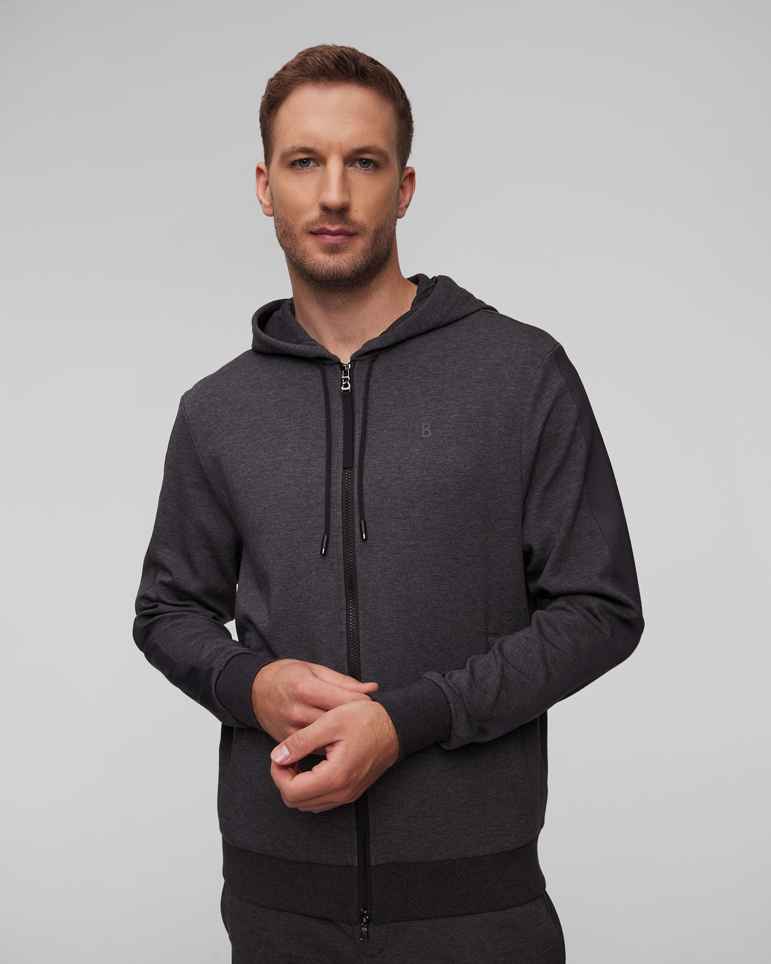 BOGNER Patrick Herren-Sweatshirt mit Reißverschluss in Grau, Farbe/Muster: Szary
