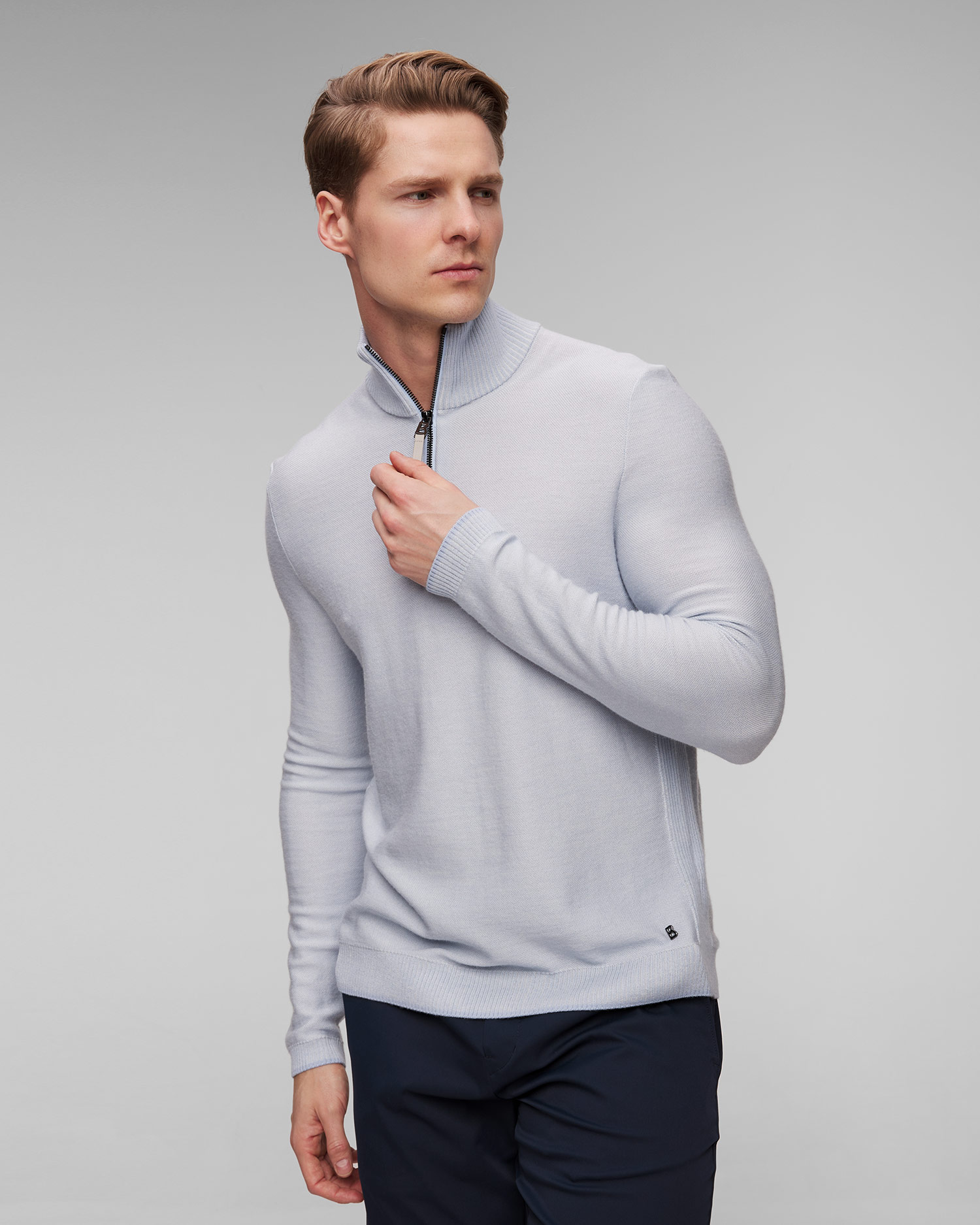 Pulover din lână albastru pentru bărbați BOGNER Lias-1