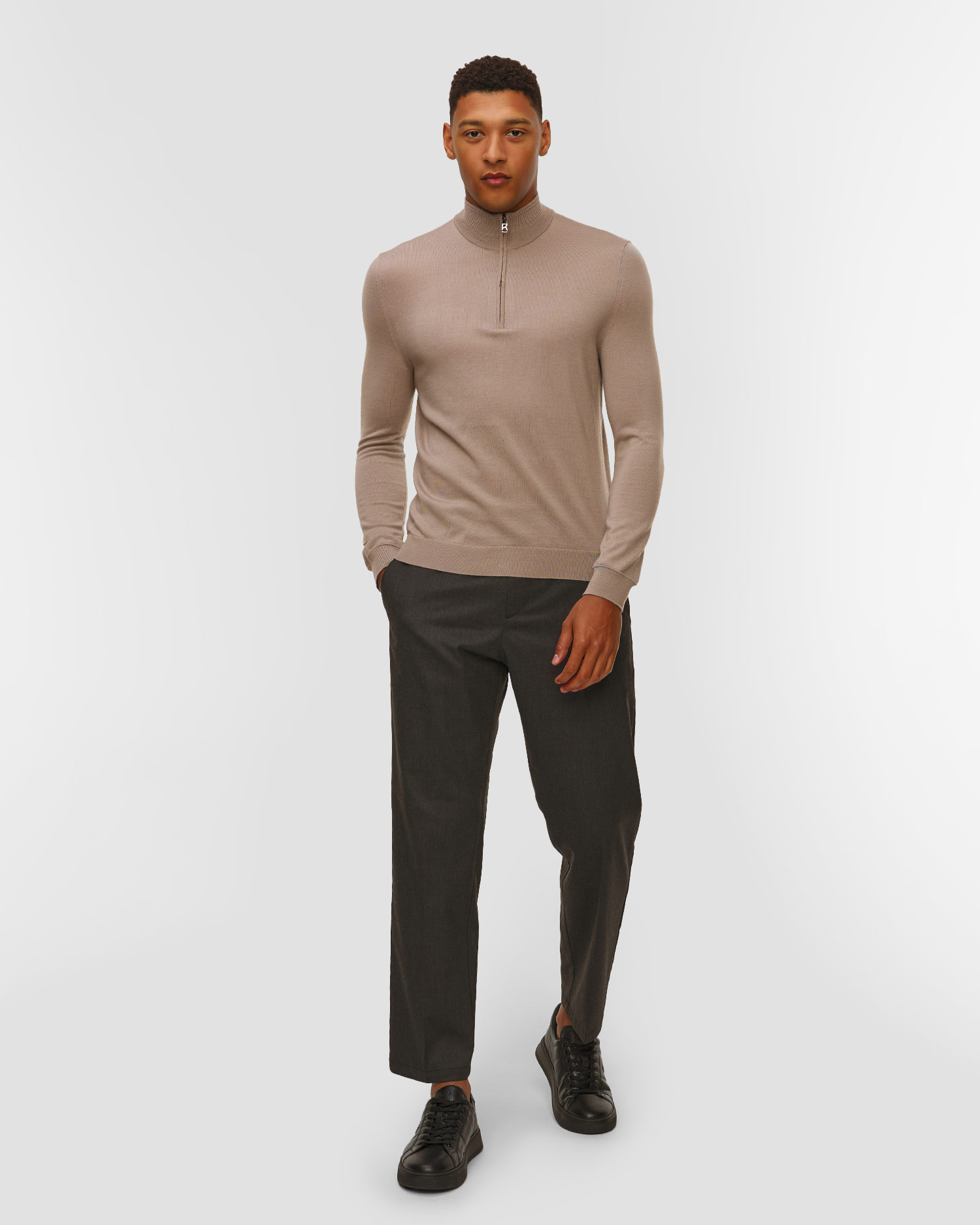 Pull à col roulé en laine beige pour hommes BOGNER Ouri