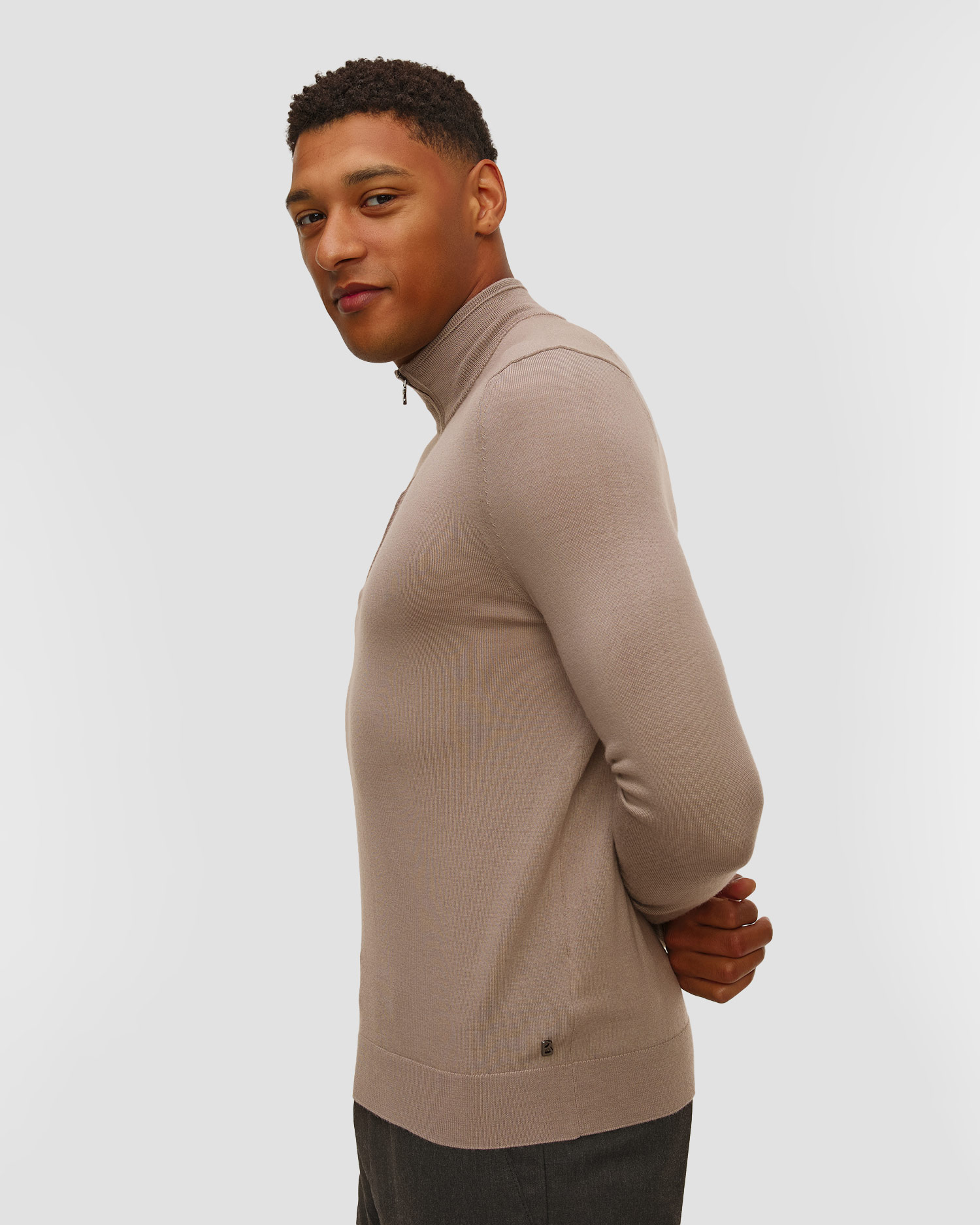 Pull à col roulé en laine beige pour hommes BOGNER Ouri