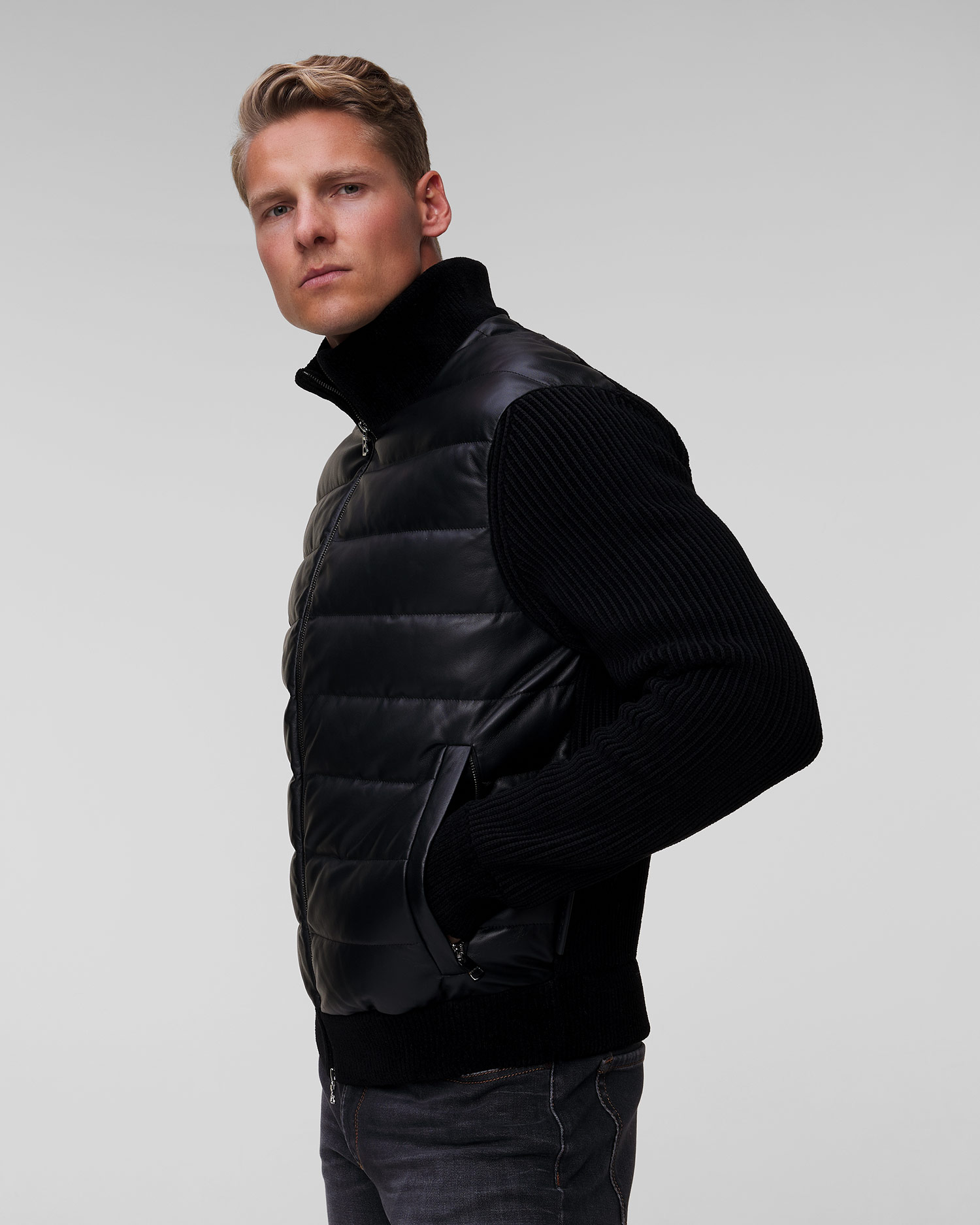 Men's hybrid black leather jacket BOGNER Kurtis-Dl