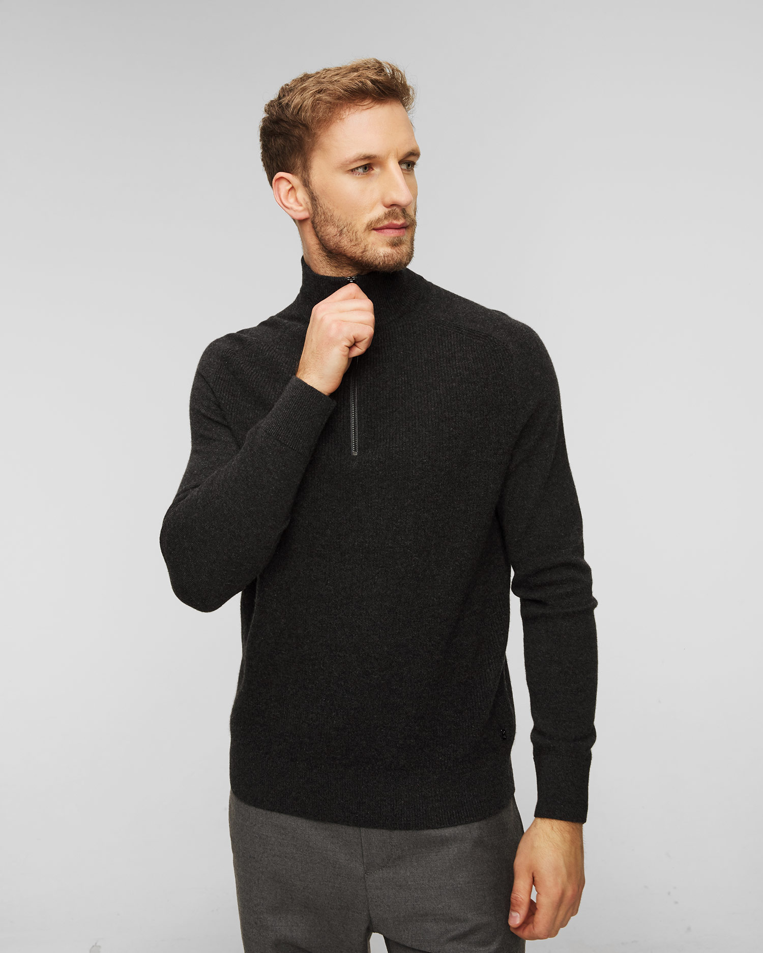 Men's grey cashmere jumper BOGNER Derek, Color/Pattern: Szary