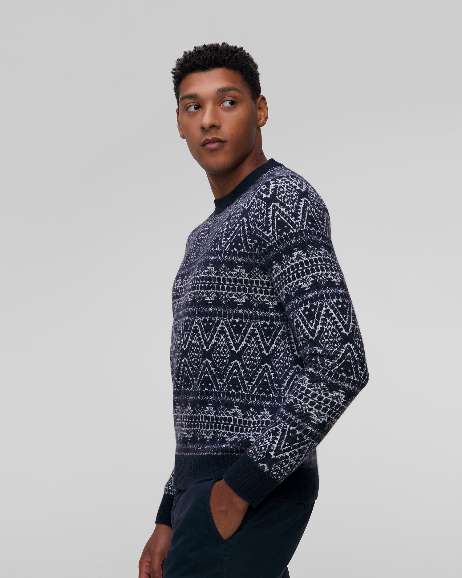 Men's cashmere wool jumper BOGNER Draco, Color/Pattern: Print,Granatowy
