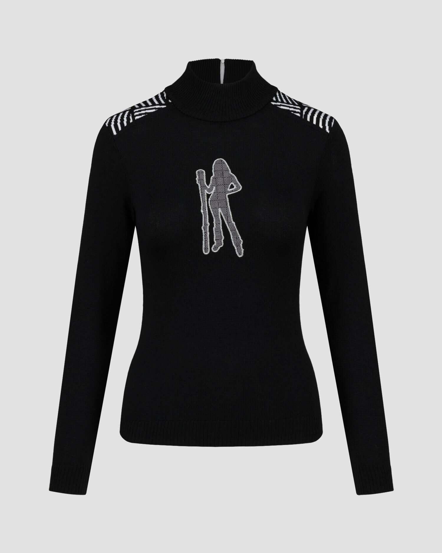 Black Newland Fleur merino women's ski jumper, Color/Pattern: Czarny