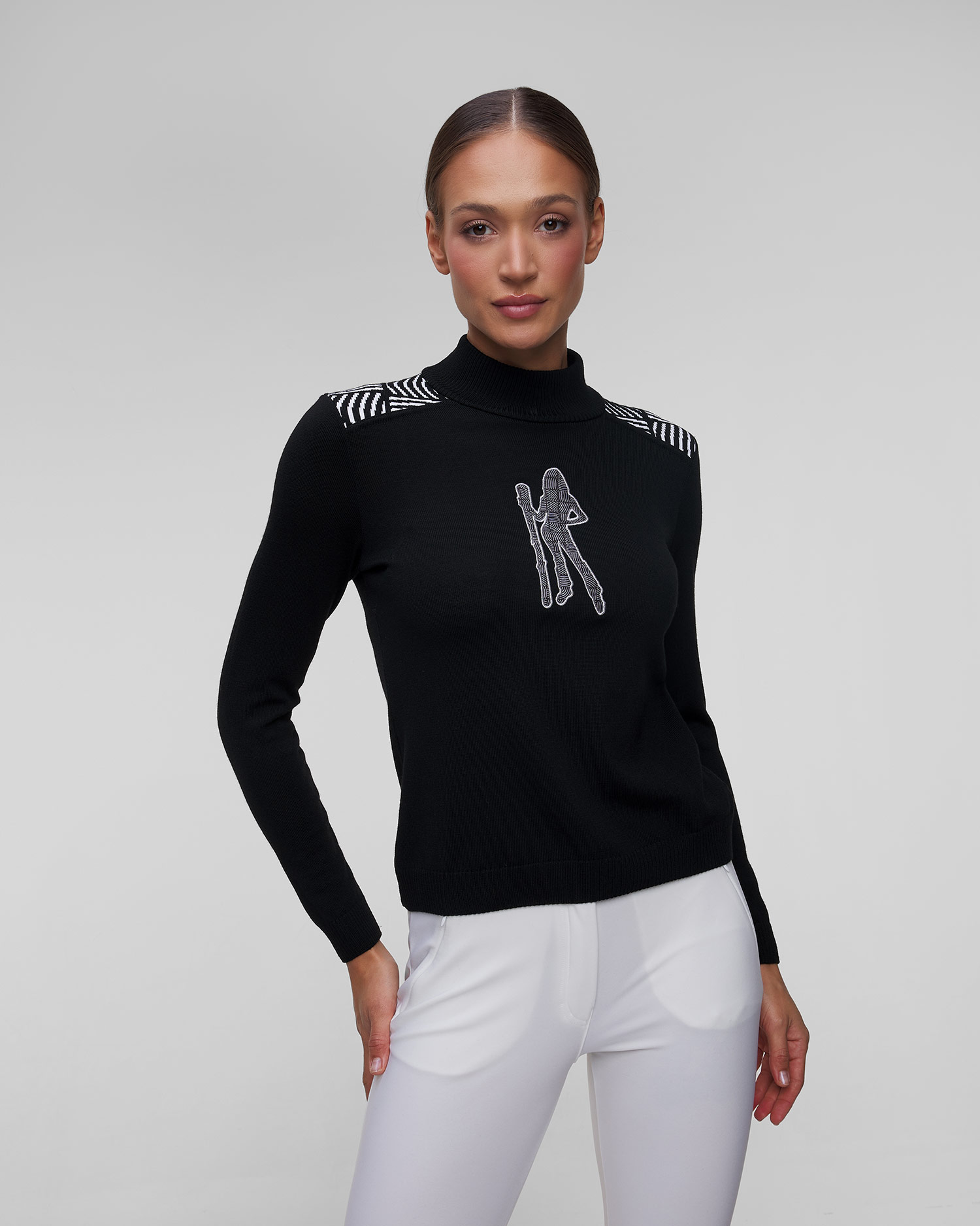 Maglione nero da sci da donna Newland Fleur merino