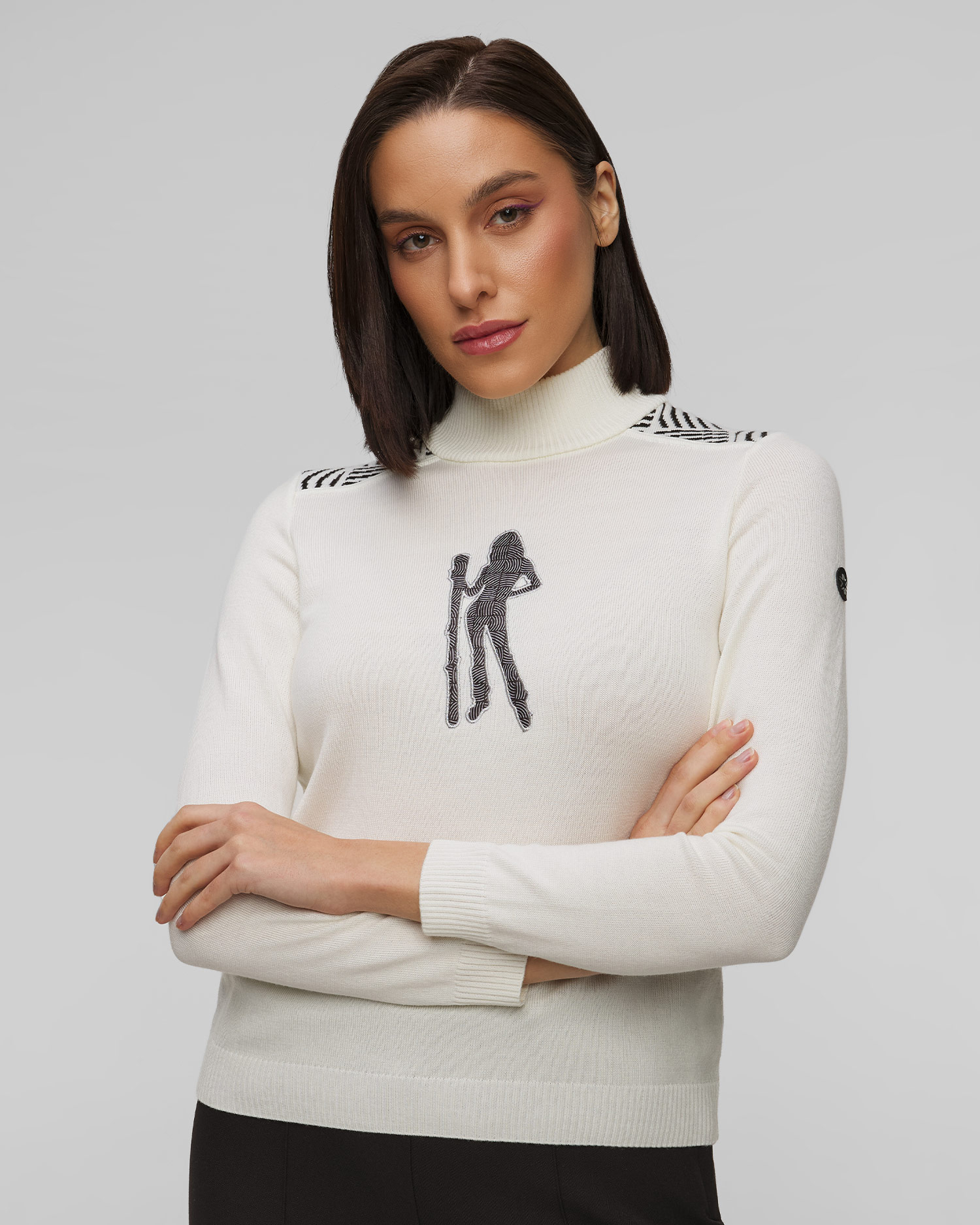 Pulover de schi alb pentru femei Newland Fleur merino