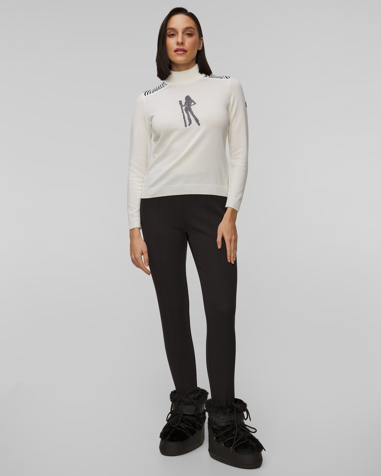 Maglione bianco da sci da donna Newland Fleur merino