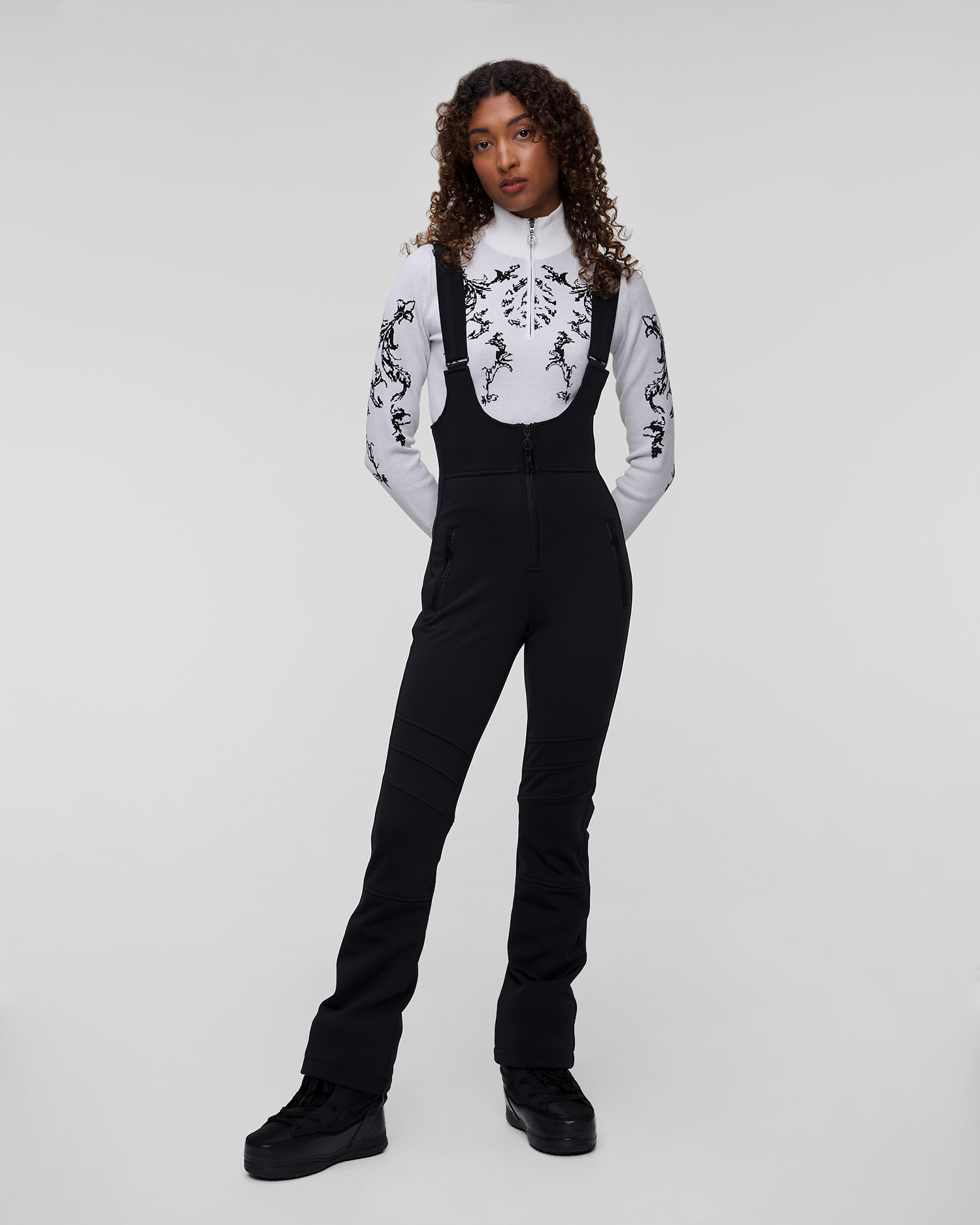 Pantaloni neri softshell con bretelle da sci da donna Sportalm