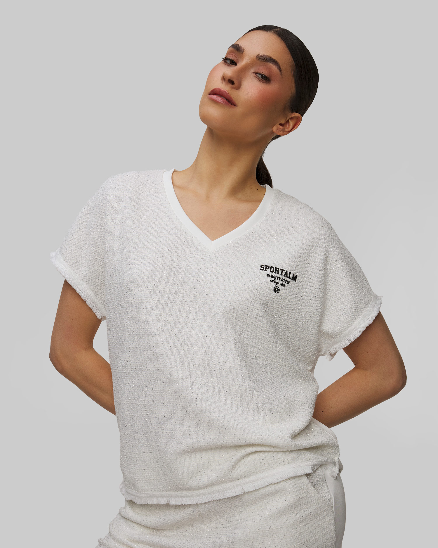 Biały T-shirt damski bouclé Sportalm