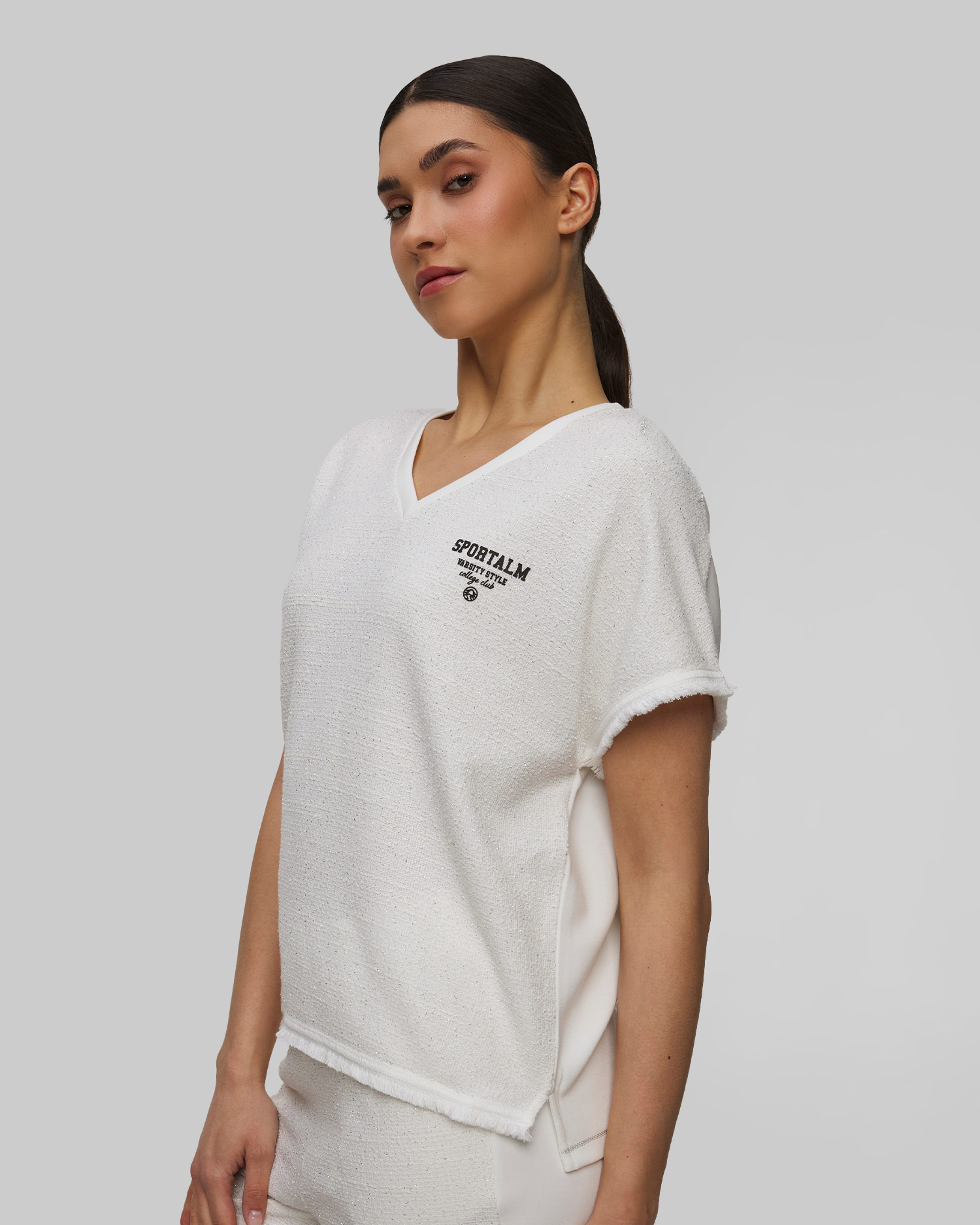 Biały T-shirt damski bouclé Sportalm