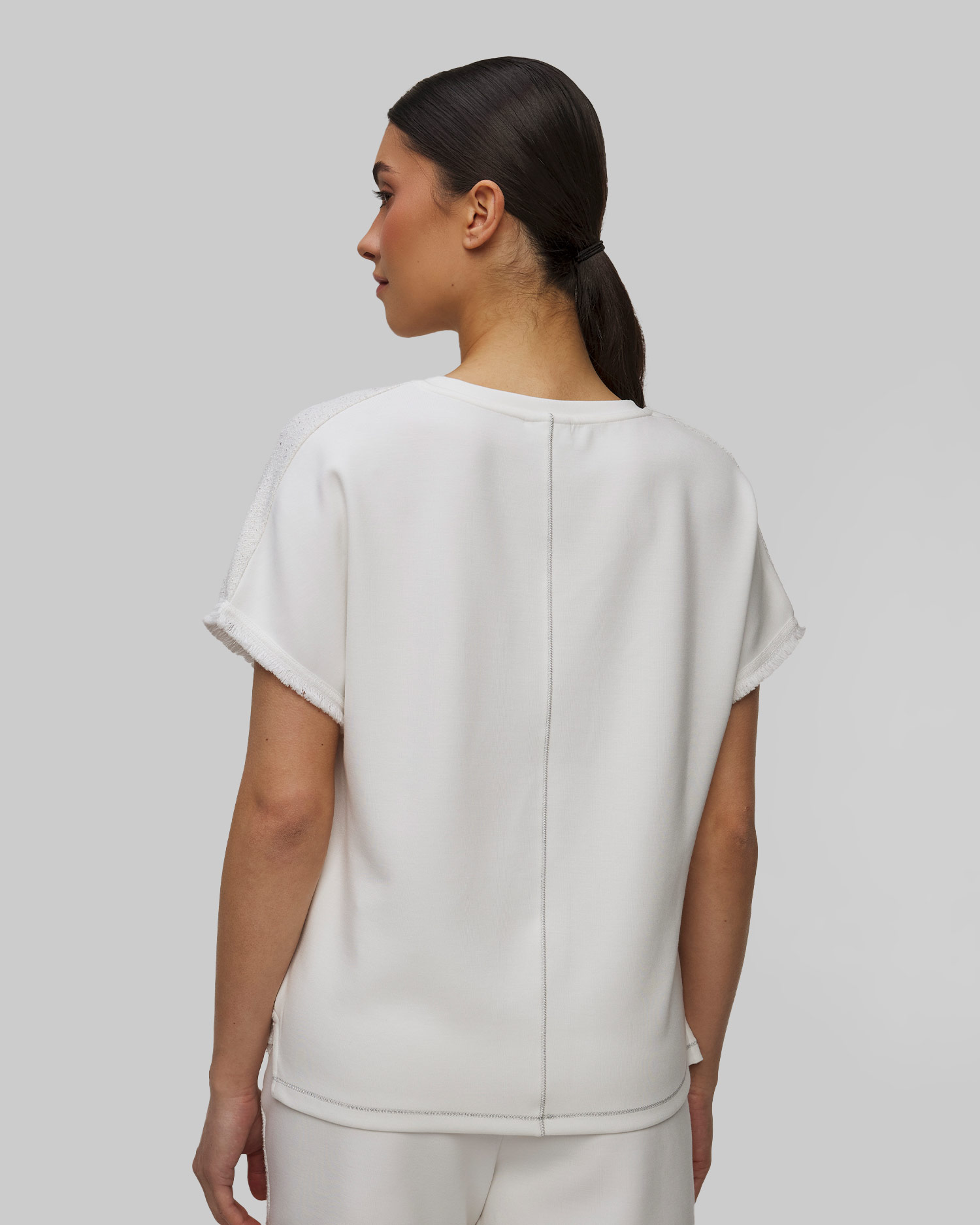 Biały T-shirt damski bouclé Sportalm