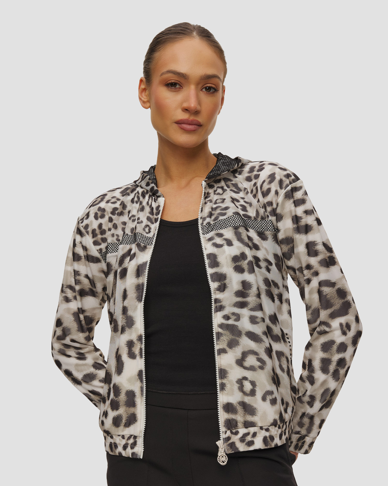 Sportalm Damen-Sweatshirt mit Leopardenmuster und Reißverschluss