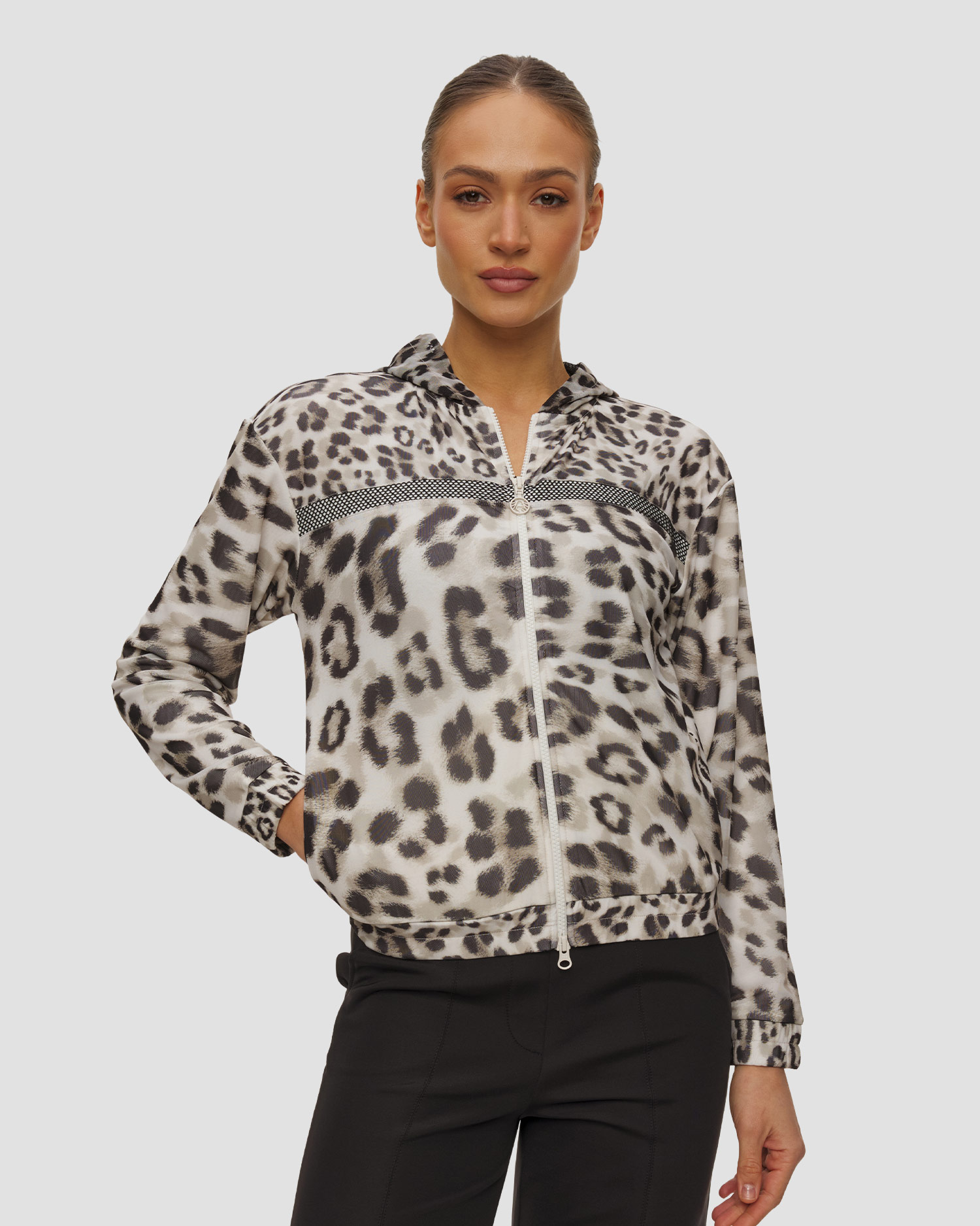 Sportalm Damen-Sweatshirt mit Leopardenmuster und Reißverschluss