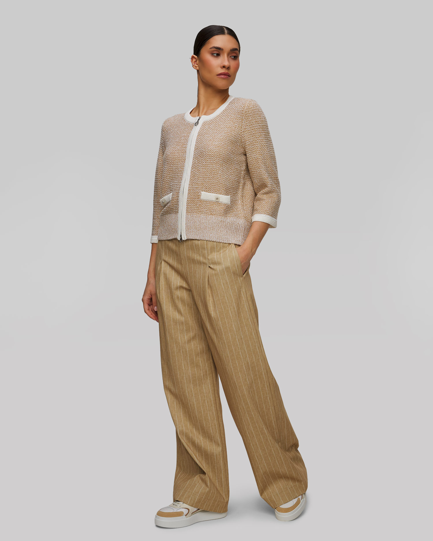 Women's beige striped trousers Sportalm