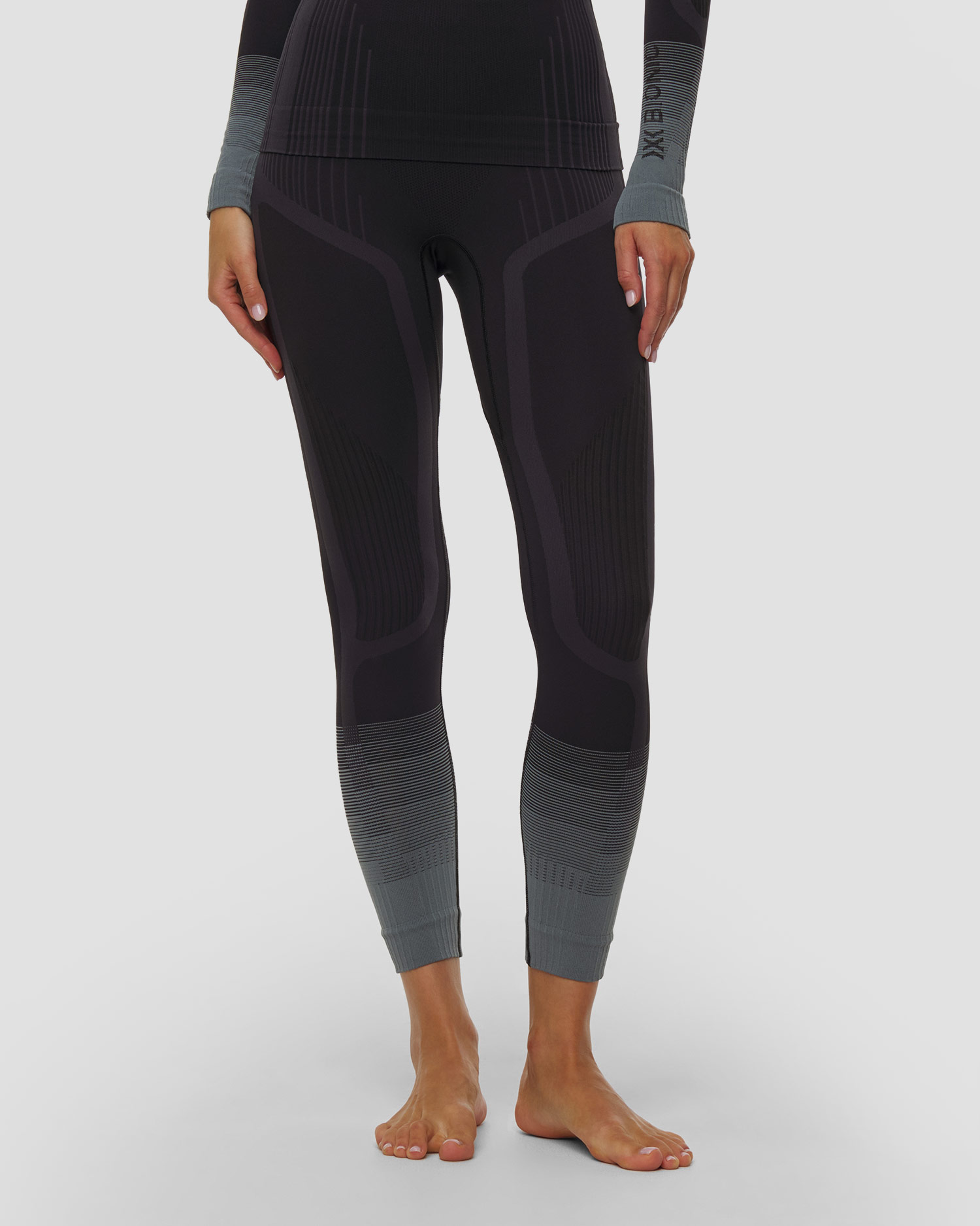 Leginsy termoaktywne damskie X-Bionic Invent Graphics Pants czarno-szare, Kolor/Wzór: Szary,Czarny