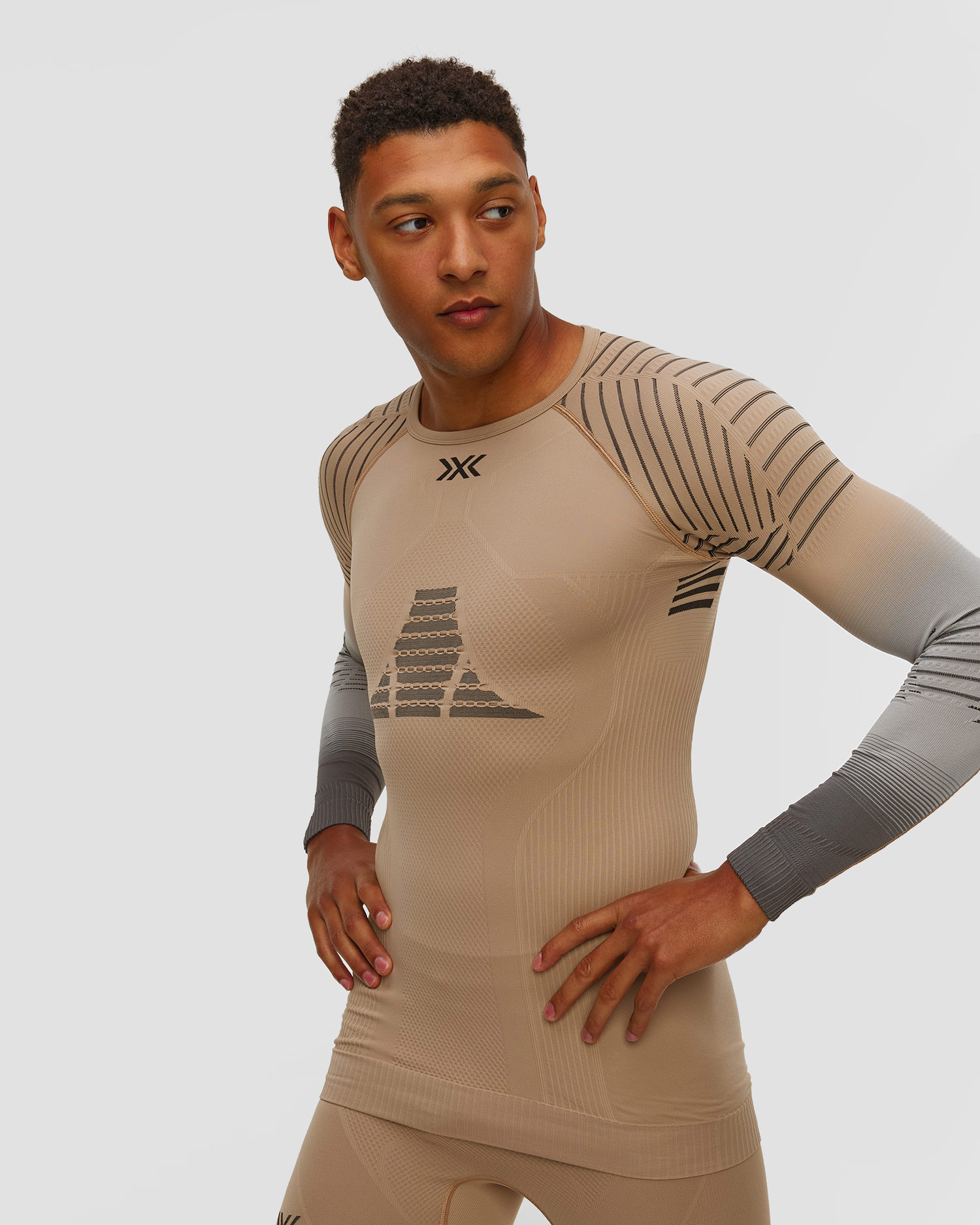 Longsleeve termoaktywny męski X-Bionic Invent Graphics 4.0 beżowo-szary