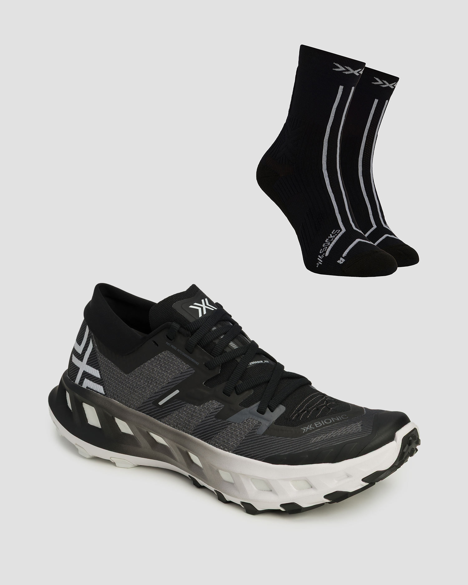 Pantofi de alergare trail pentru bărbați X-Bionic Terraskin X02 + șosete technice, Culoare/Model: Szary,Czarny