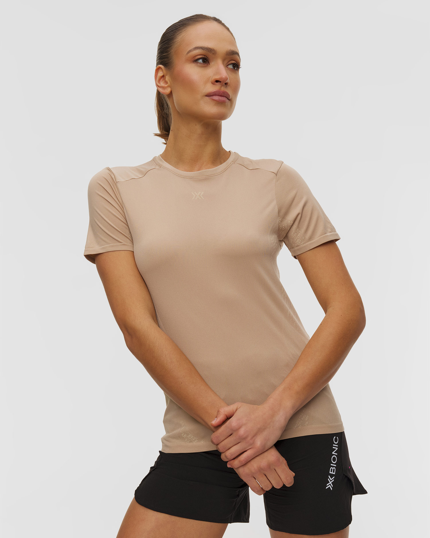Dámske bežecké tričko X-Bionic Xceed Run Discover Shirt v béžovej farbe, Farba-Vzor: Beżowy