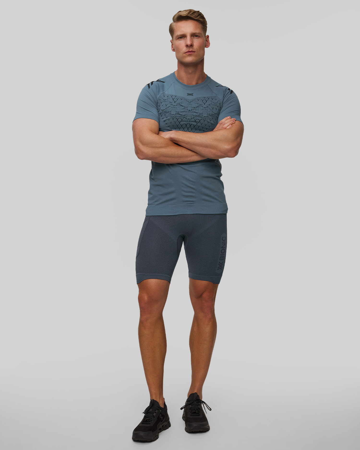 Pantaloni scurți de alergare pentru bărbați X-Bionic Xceed Run Short Tights albaștri