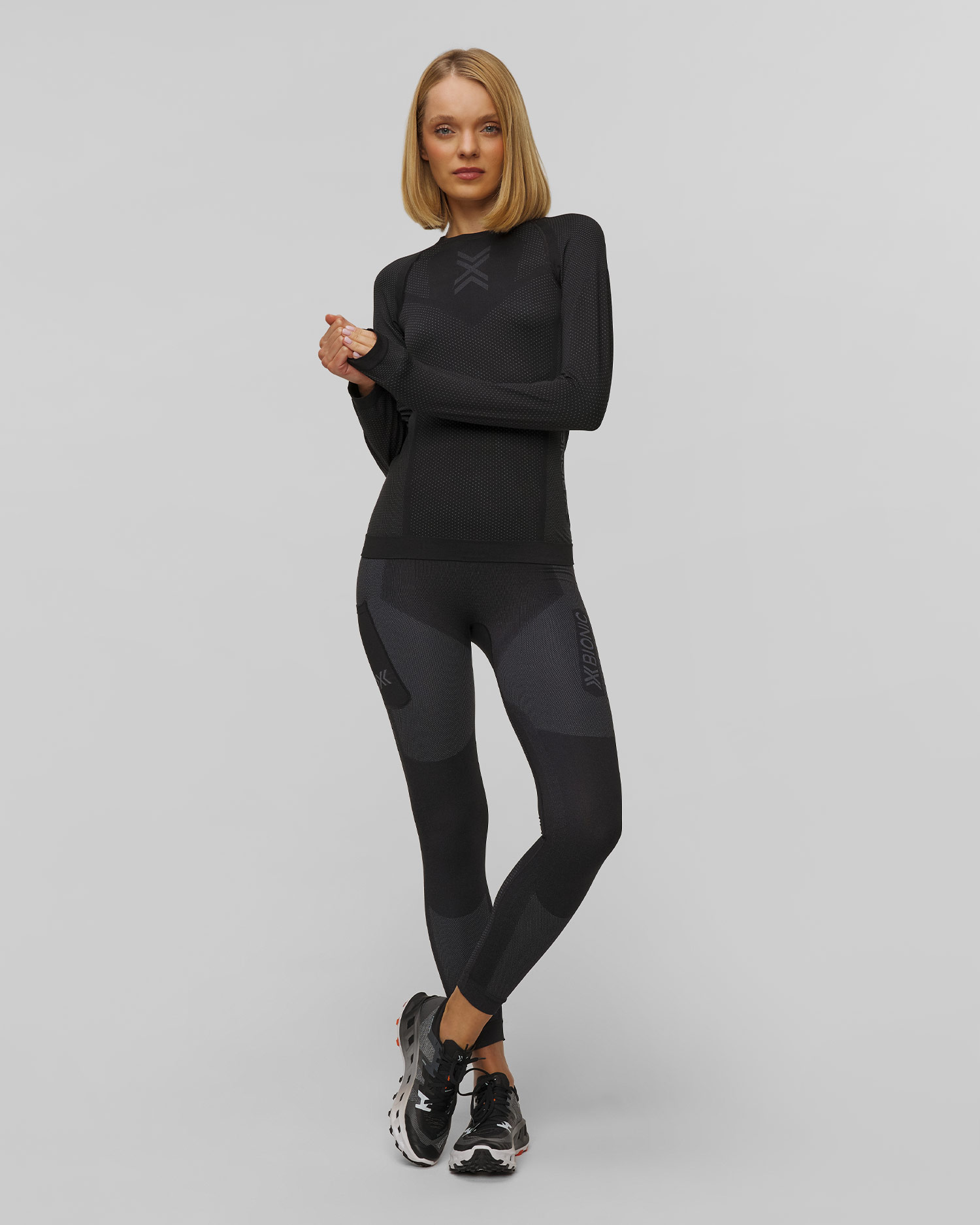X-Bionic Xceed Run Long Tights Laufleggings für Damen in Schwarz und Grau