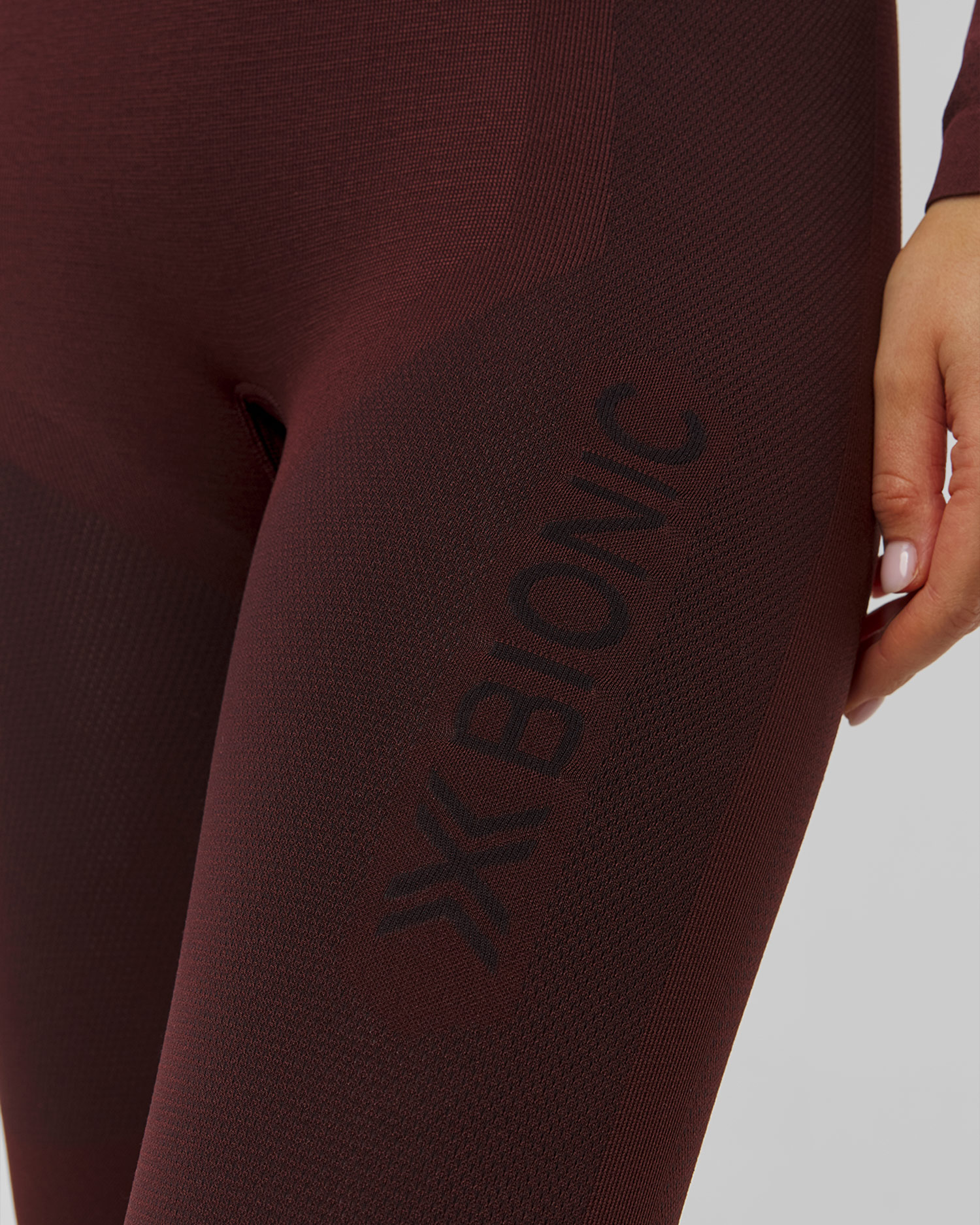 Leginsy biegowe damskie X-Bionic Xceed Run Long Tights bordowe