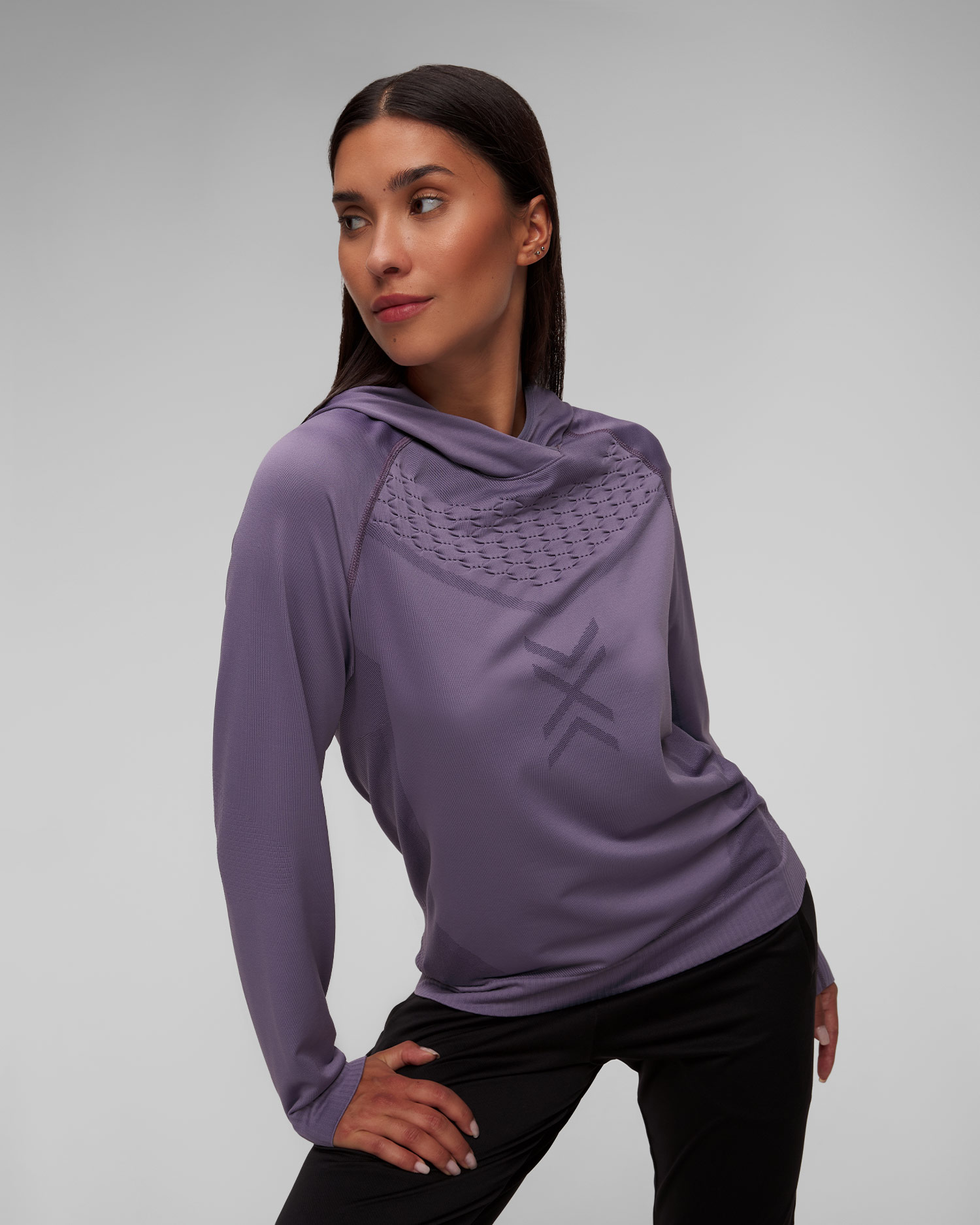 Bluza z kapturem damska X-Bionic X-Ential Hoody LS fioletowa