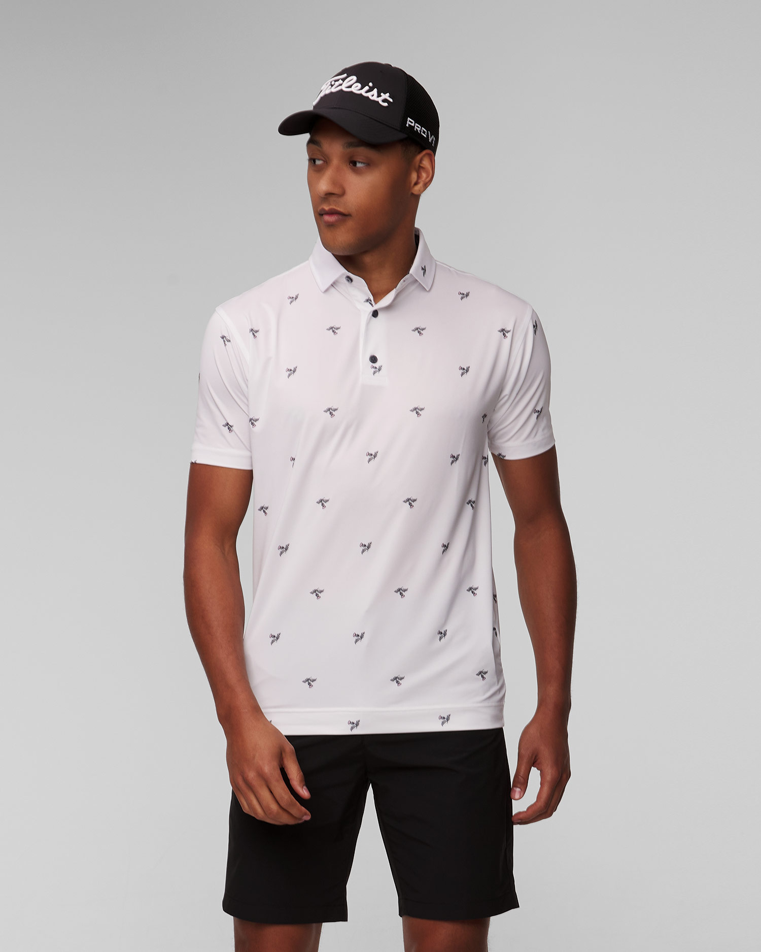 Men’s white polo FootJoy Eu Thistle Prt Lisle