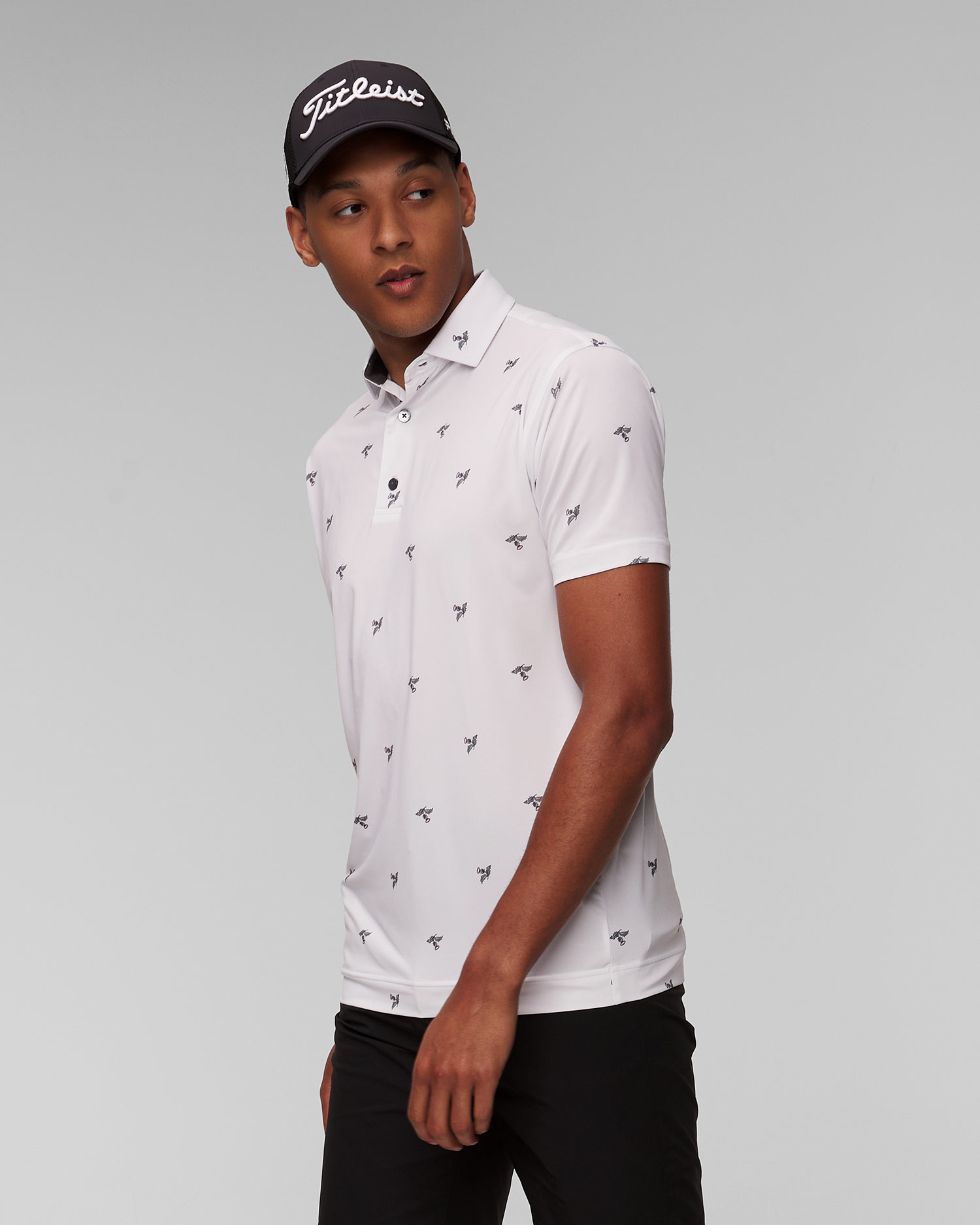 Men’s white polo FootJoy Eu Thistle Prt Lisle