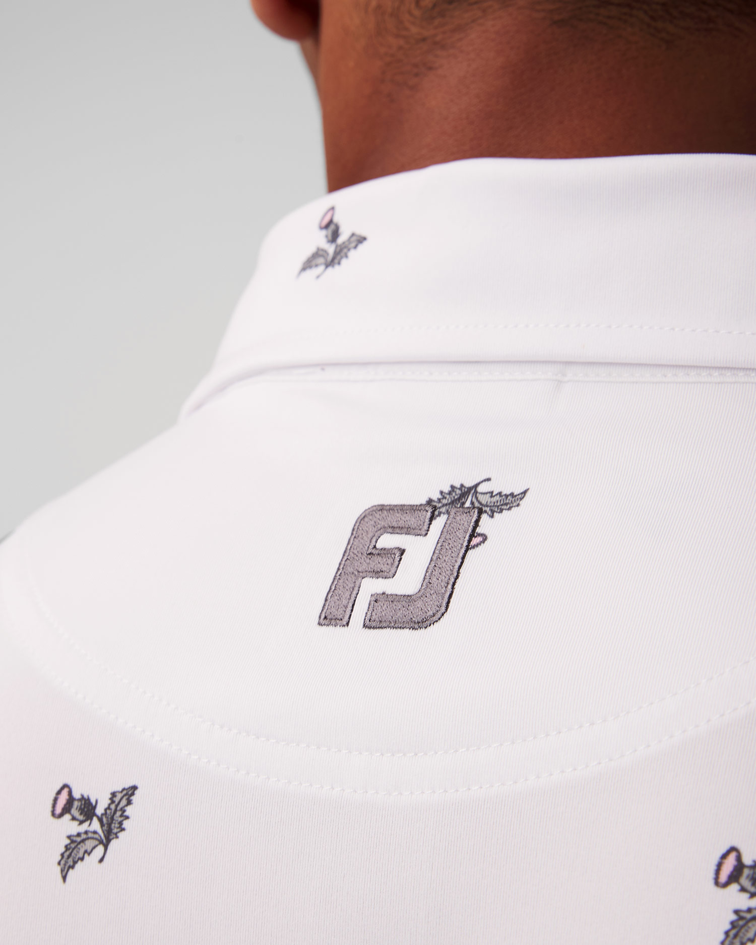 Men’s white polo FootJoy Eu Thistle Prt Lisle