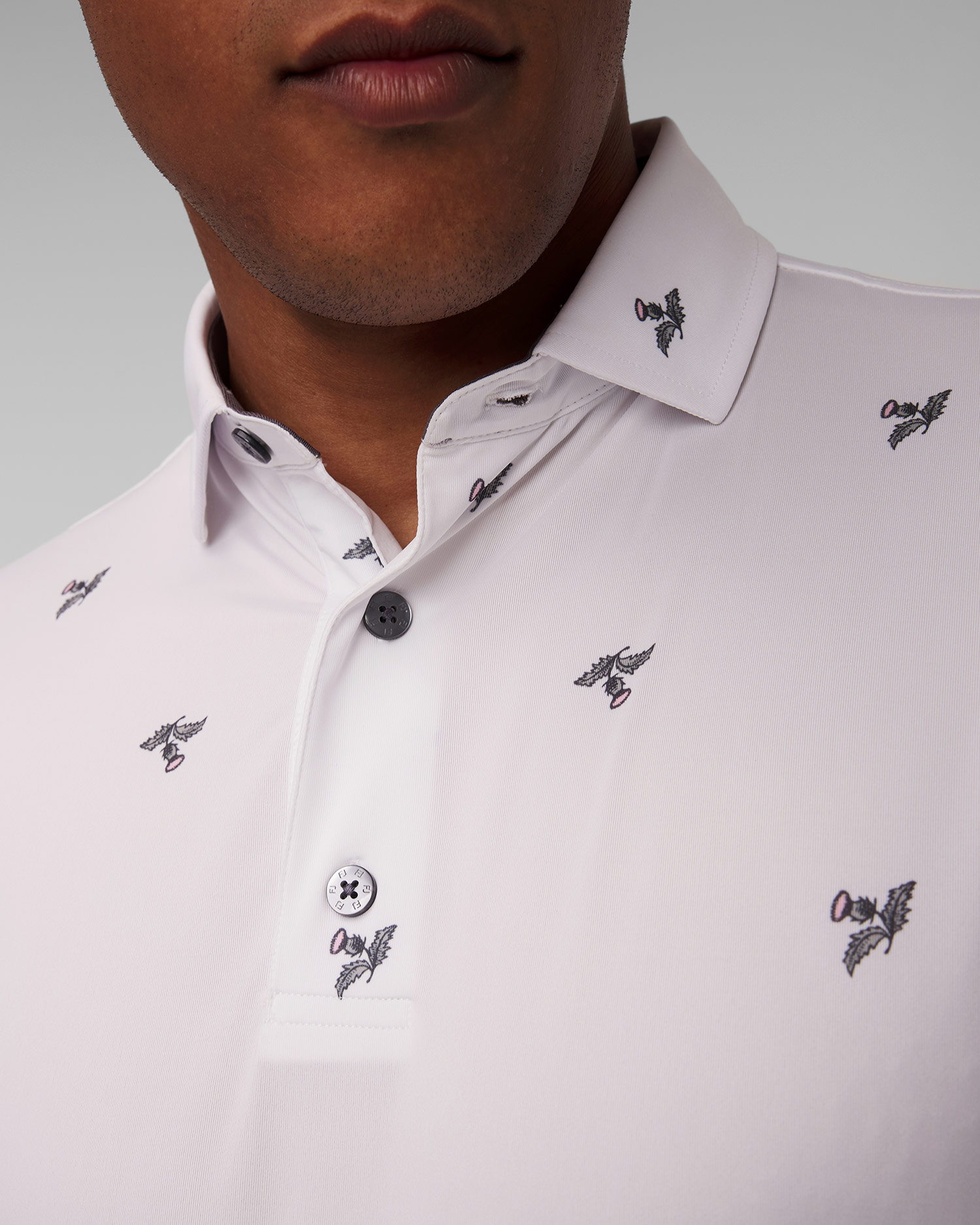 Men’s white polo FootJoy Eu Thistle Prt Lisle