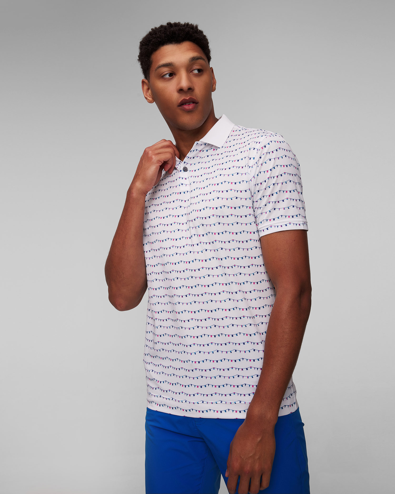 Men’s white polo FootJoy Eu Flag Banner Print