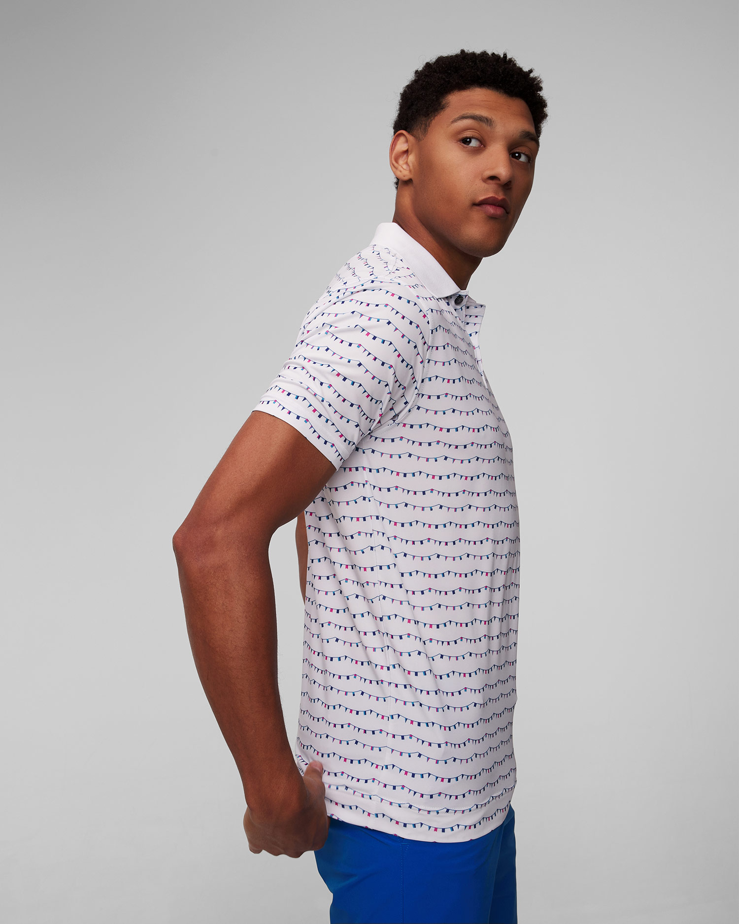 Men’s white polo FootJoy Eu Flag Banner Print