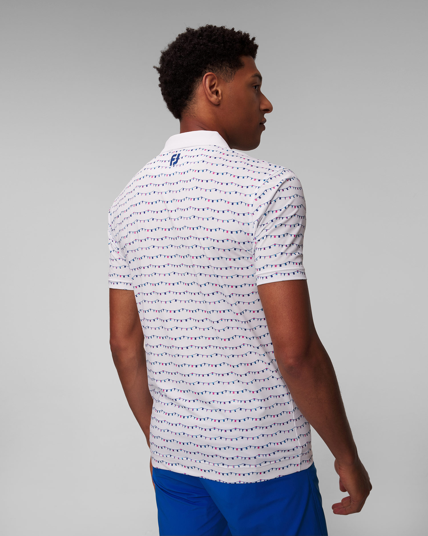 Men’s white polo FootJoy Eu Flag Banner Print