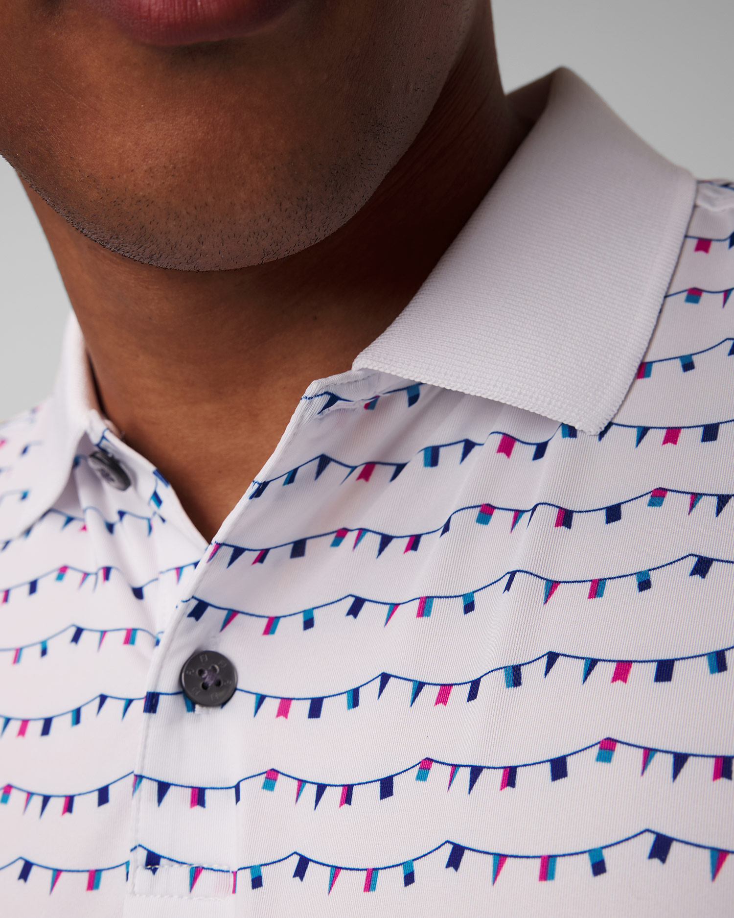 Men’s white polo FootJoy Eu Flag Banner Print