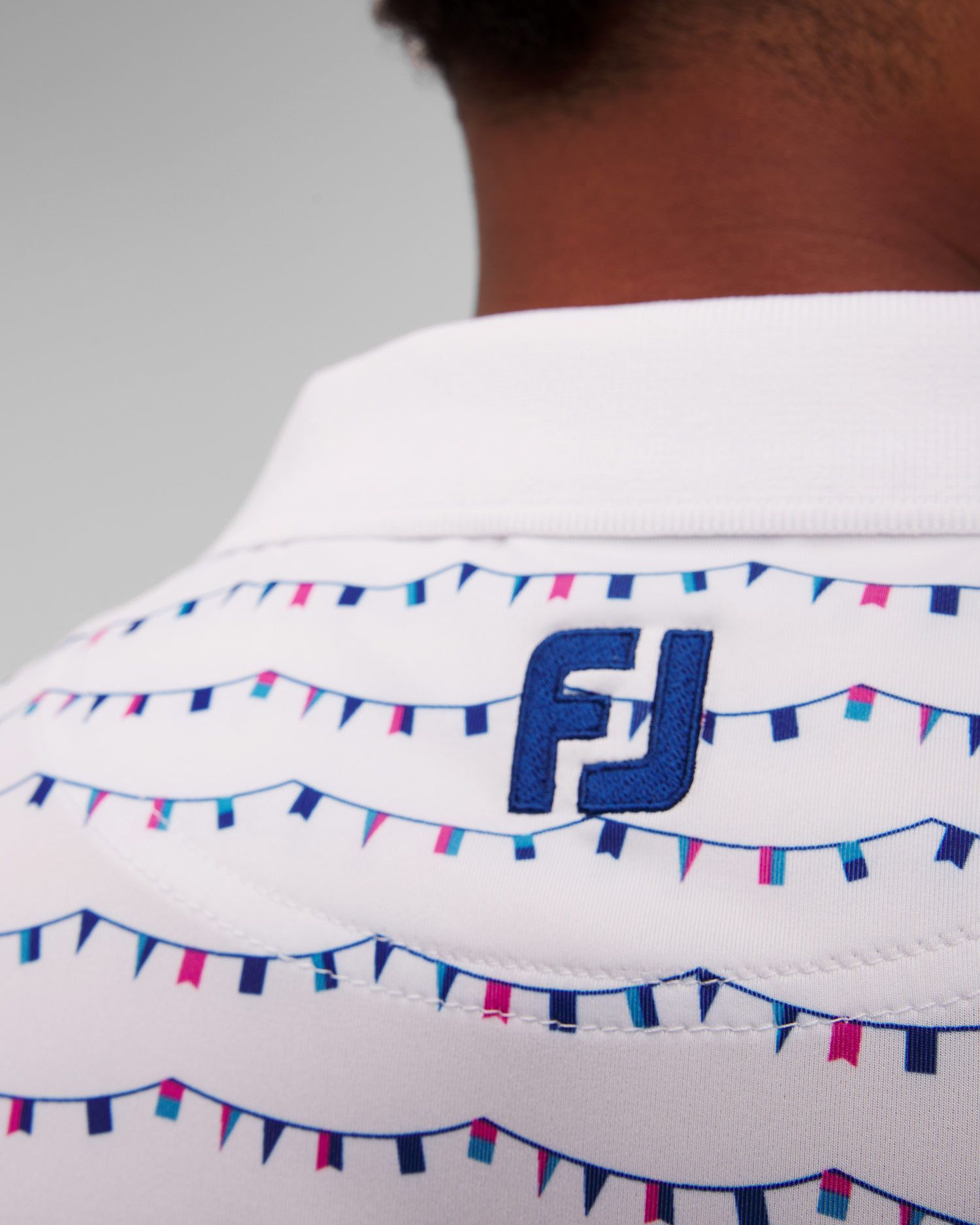 Men’s white polo FootJoy Eu Flag Banner Print