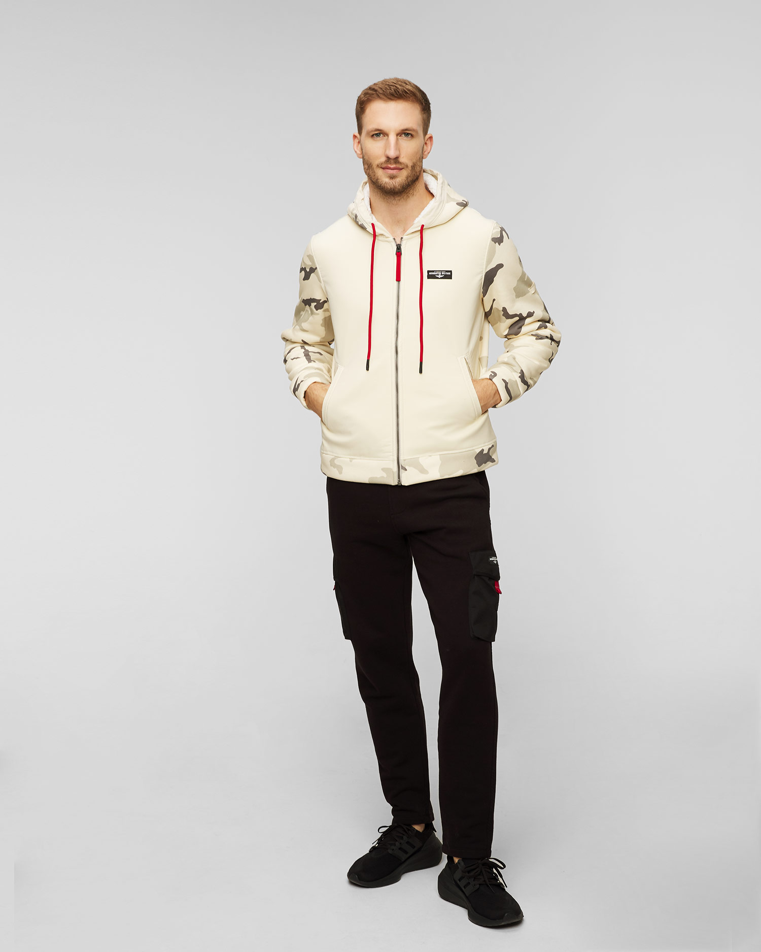 Sweat à capuche beige pour hommes Aeronautica Militare