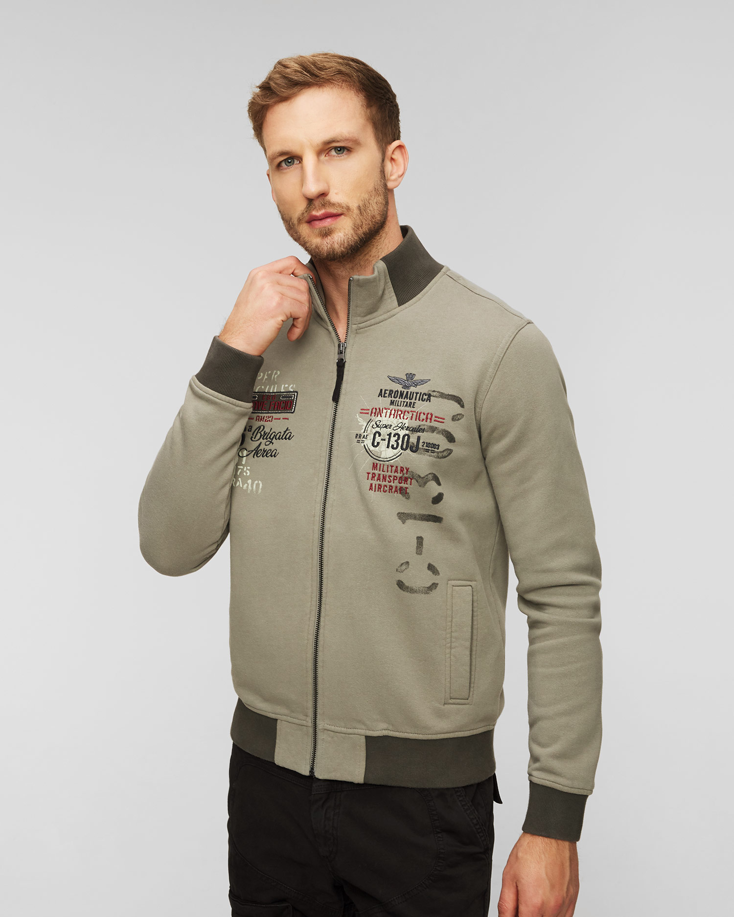 Aeronautica Militare Herren-Sweatshirt mit Reißverschluss in Grün 