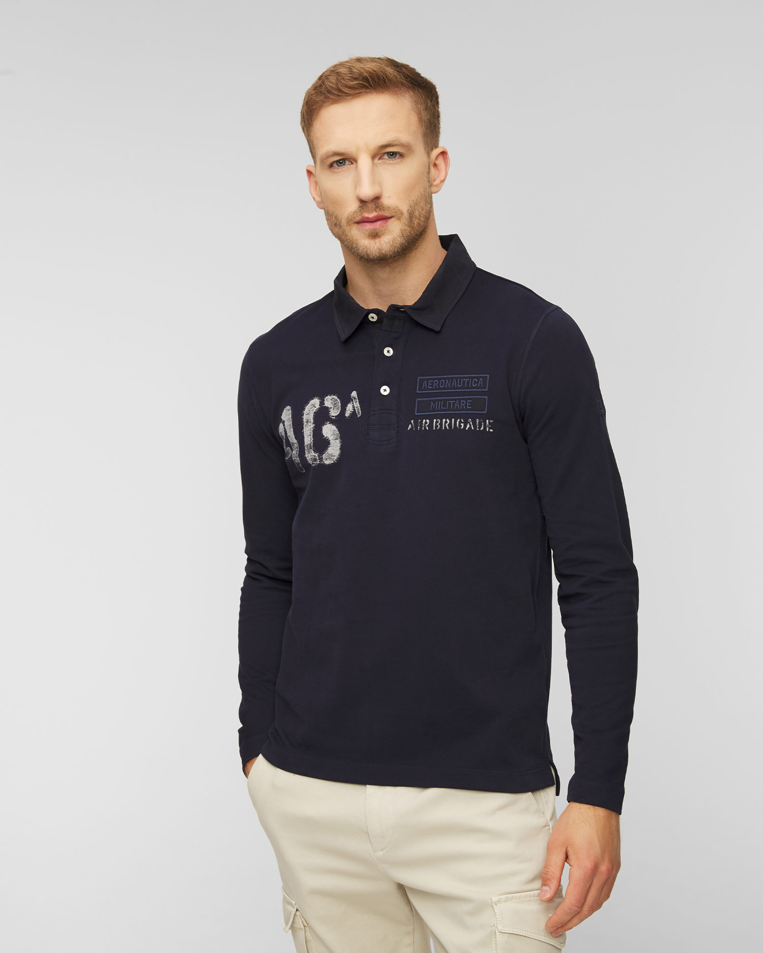 Polo à manches longues pour hommes Aeronautica Militare Bleu marine