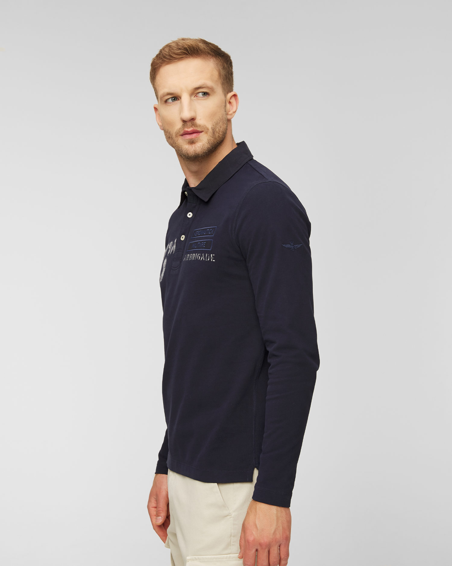 Pánske polo tričko s dlhým rukávom Aeronautica Militare navy blue