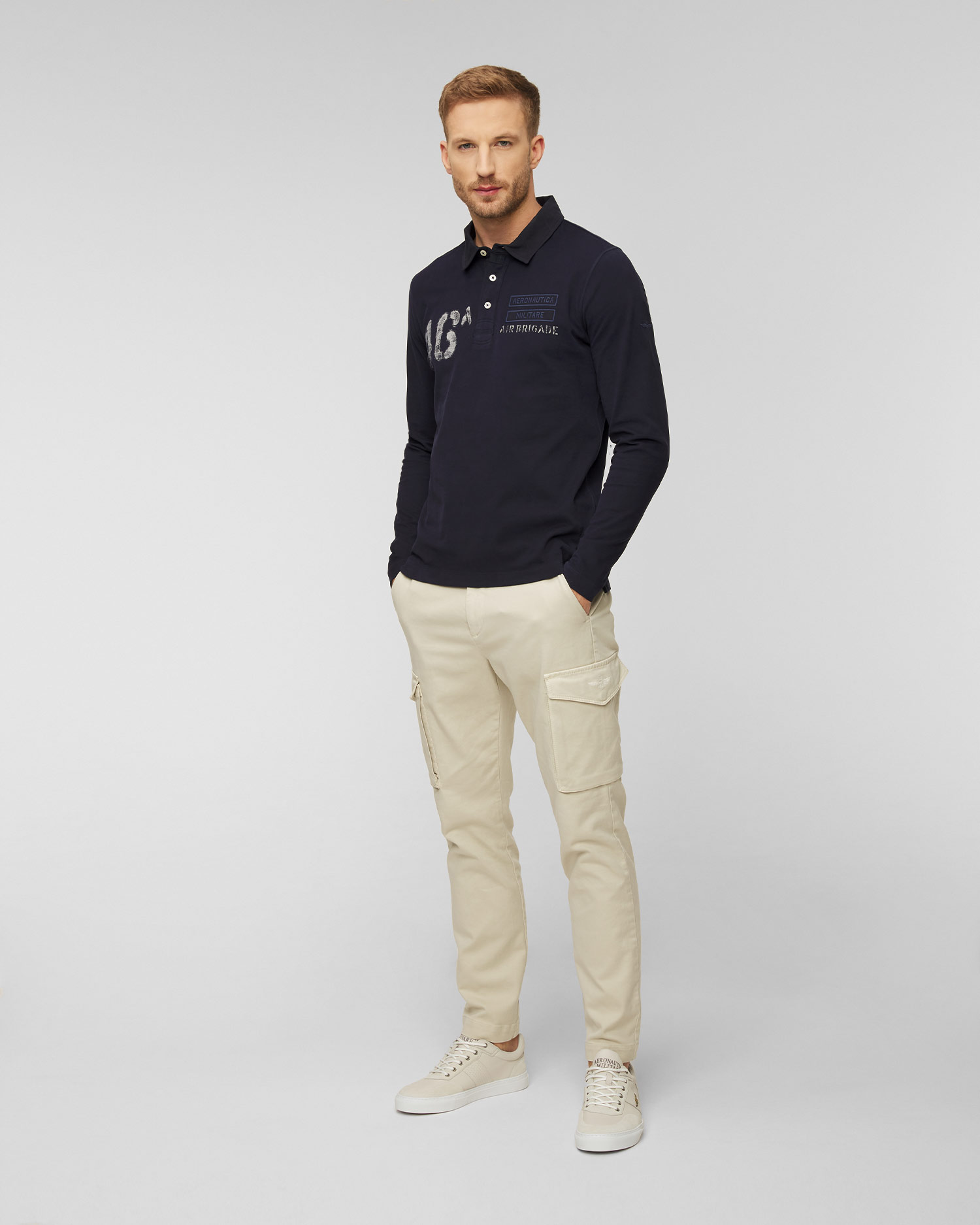 Men's long sleeve polo Aeronautica Militare Navy blue