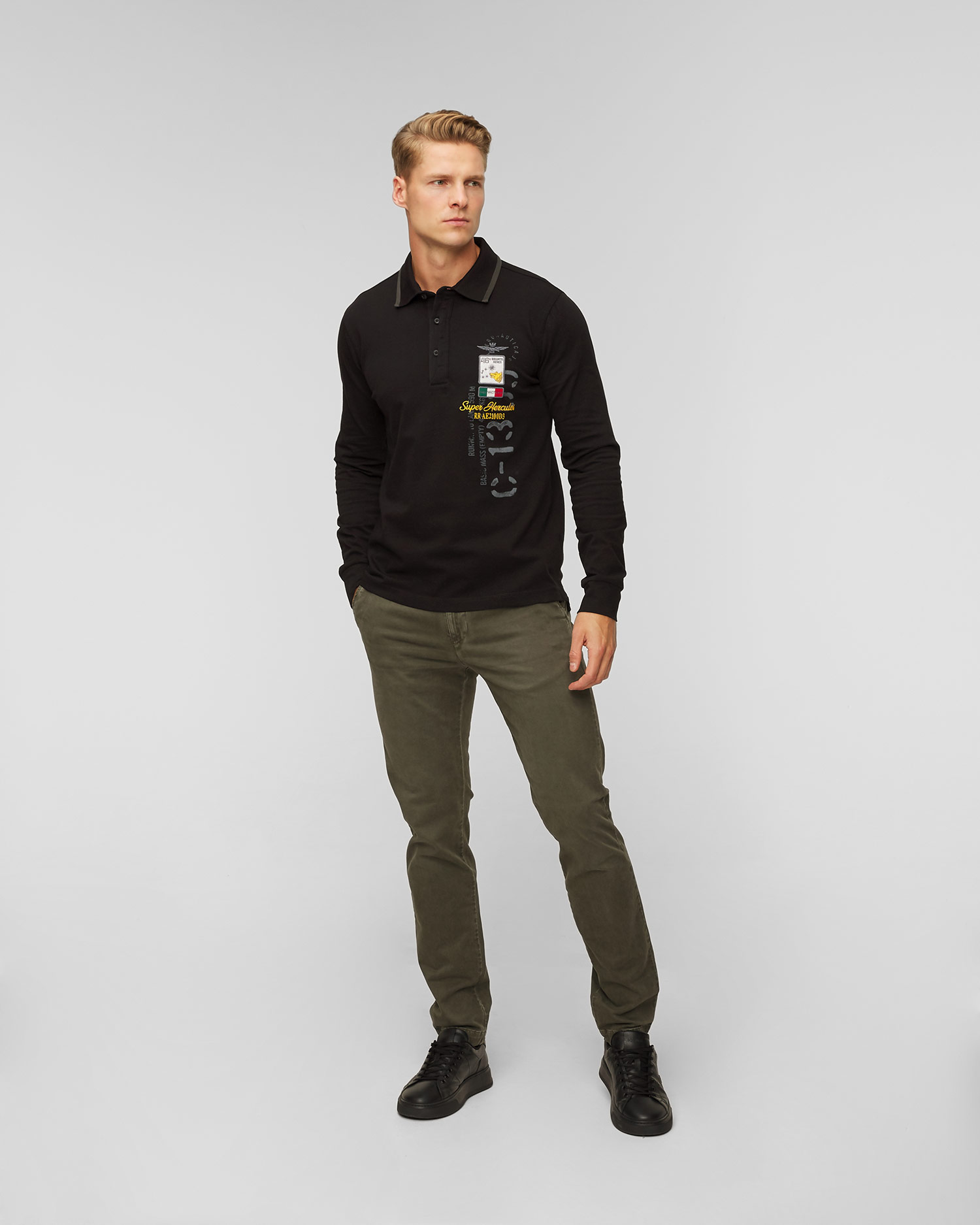 Men's black polo shirt Aeronautica Militare