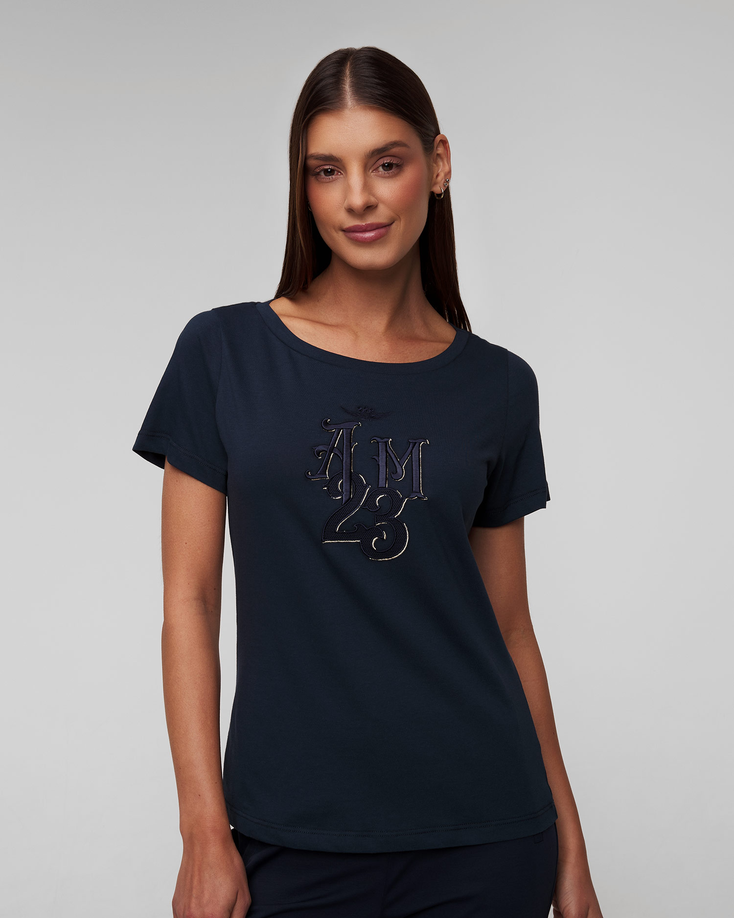 T-shirt bleu marine pour femmes Aeronautica Militare