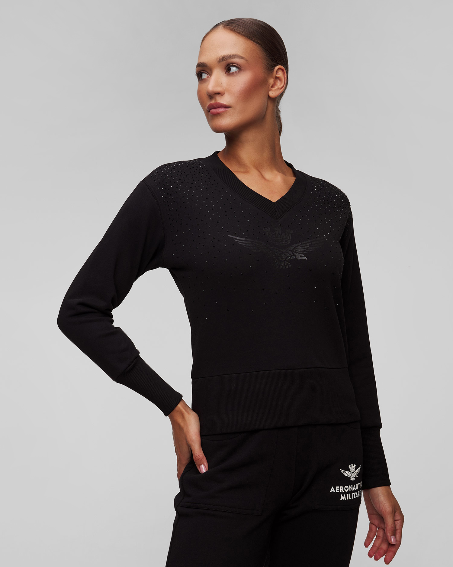 Sweat-shirt noir pour femmes Aeronautica Militare