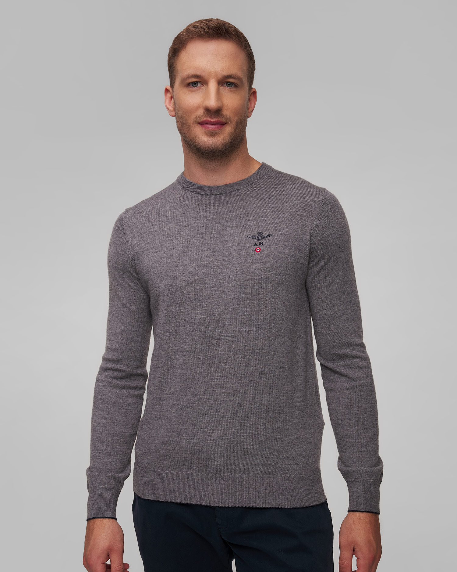 Aeronautica Militare Wollpullover für Herren in Grau, Farbe/Muster: Szary