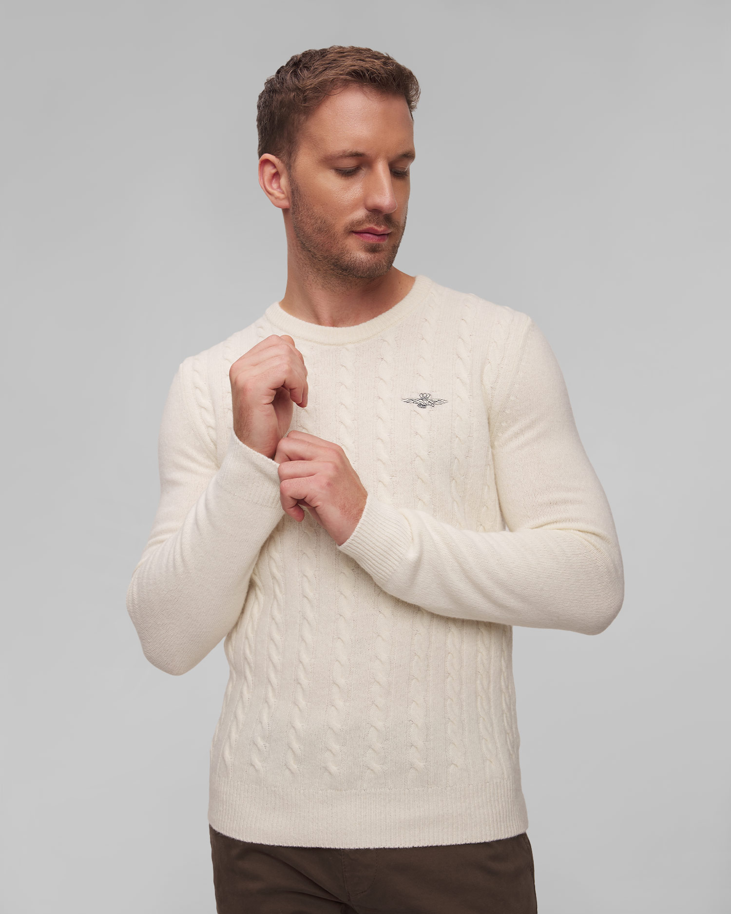Beżowy sweter wełniany męski Aeronautica Militare
