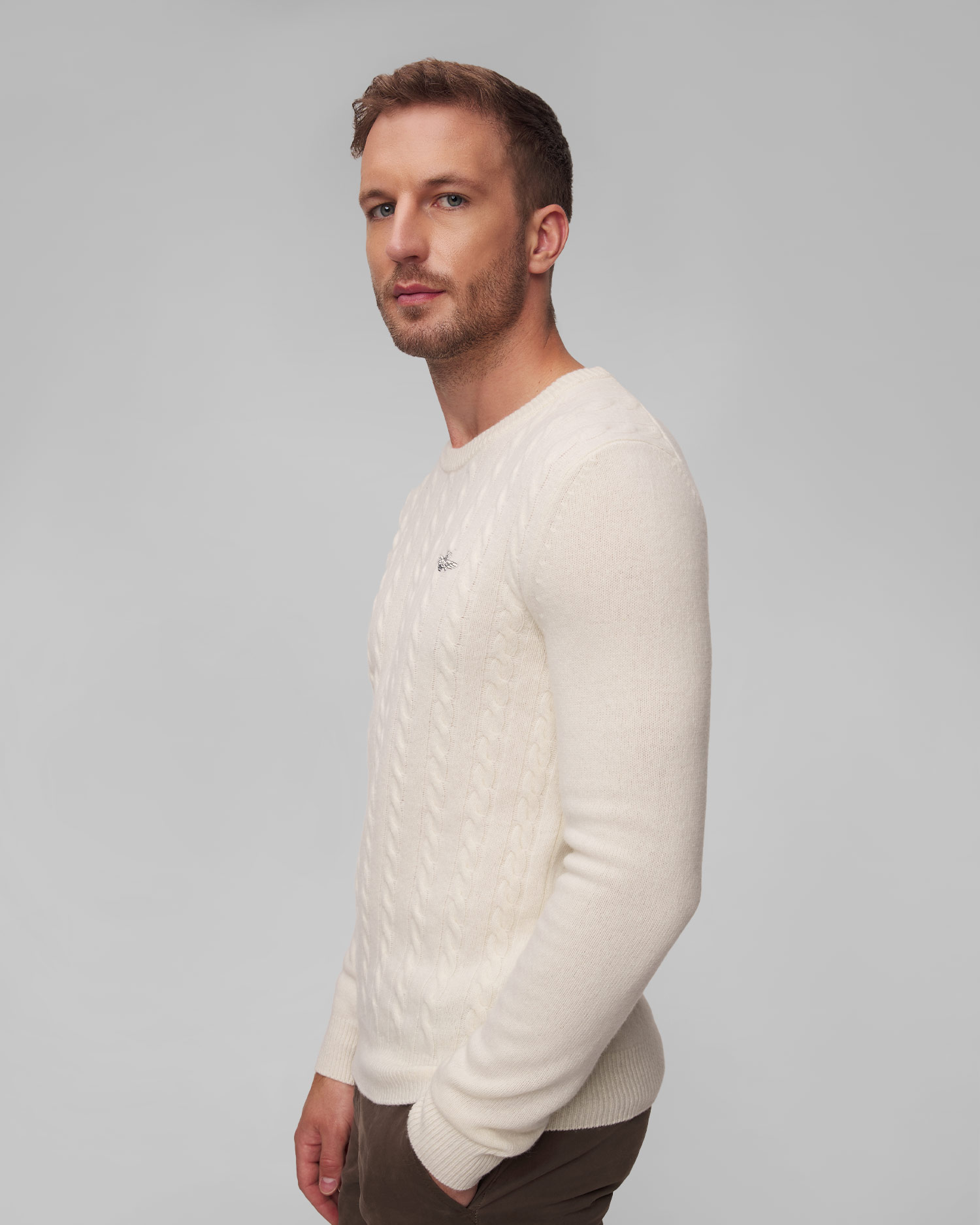 Pull en laine beige pour hommes Aeronautica Militare