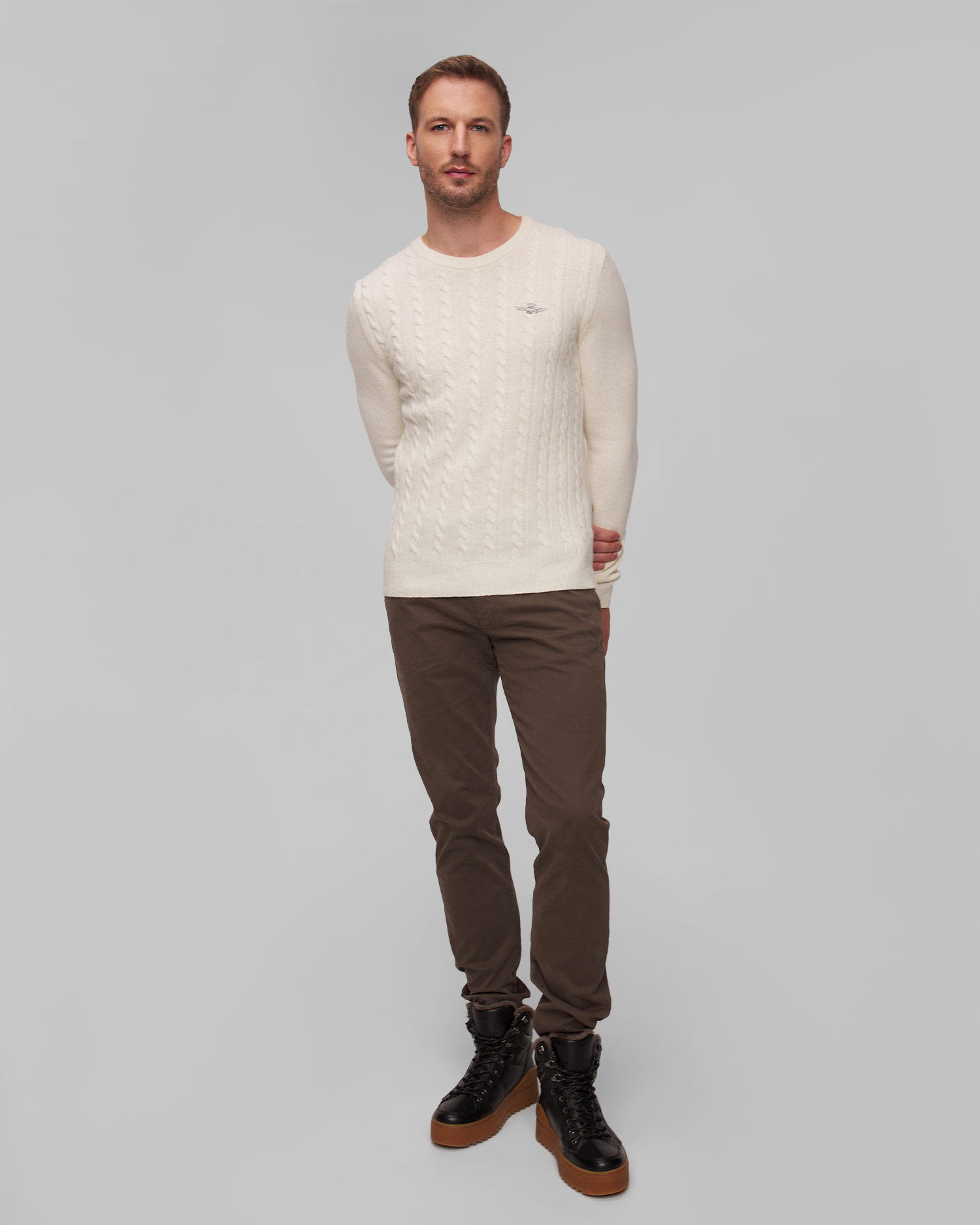 Pull en laine beige pour hommes Aeronautica Militare