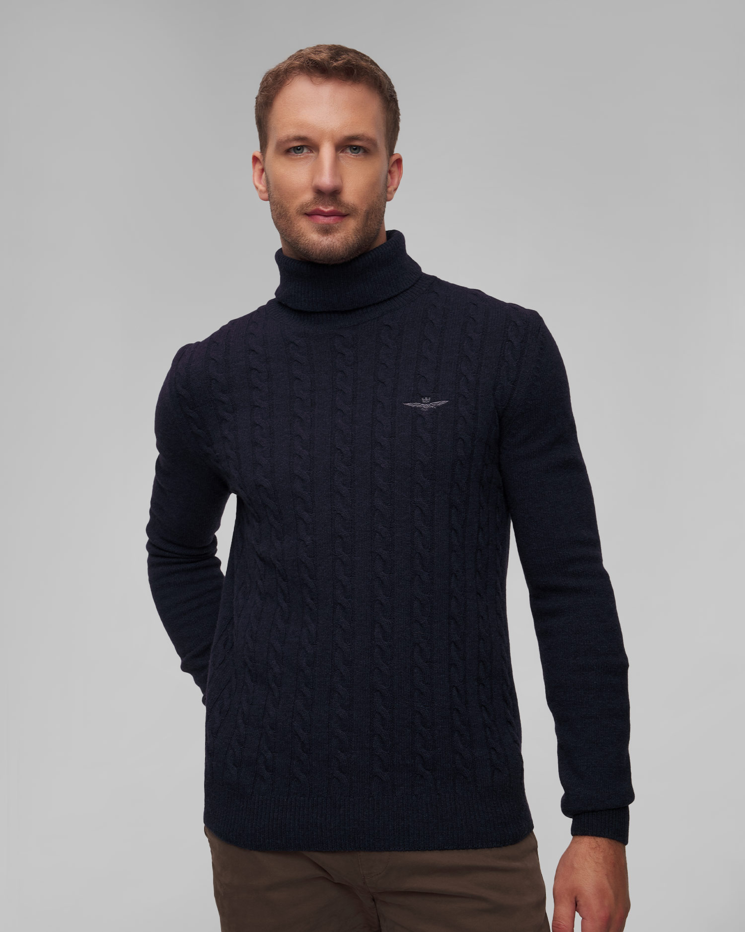 Granatowy sweter wełniany z golfem męski Aeronautica Militare