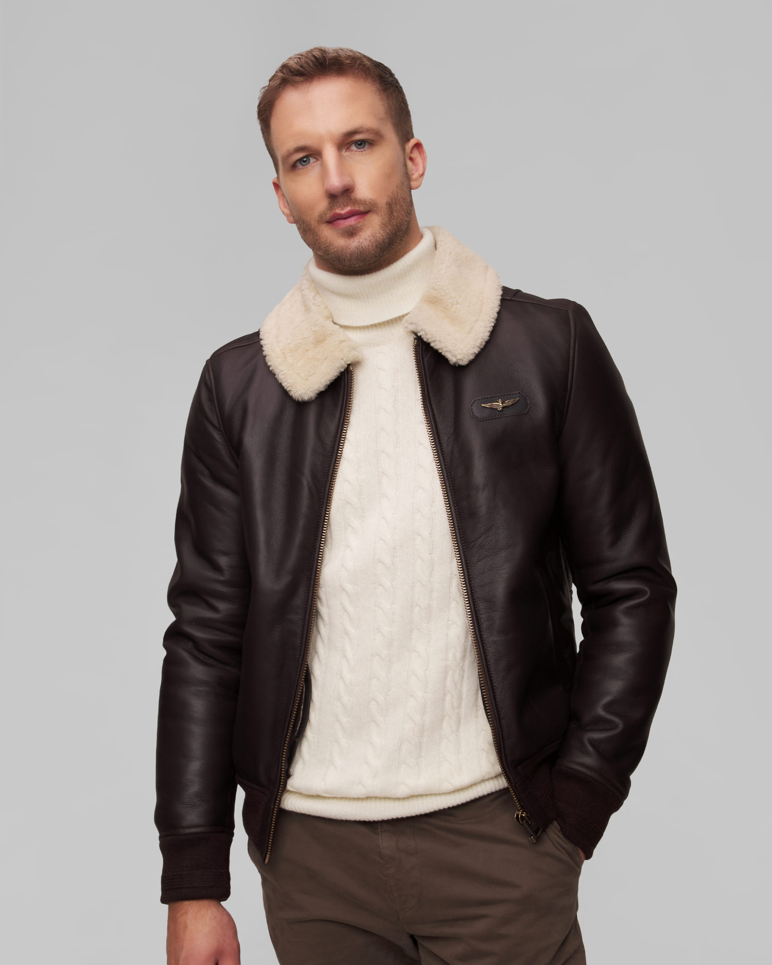 Aeronautica Militare Lederjacke für Herren in Braun